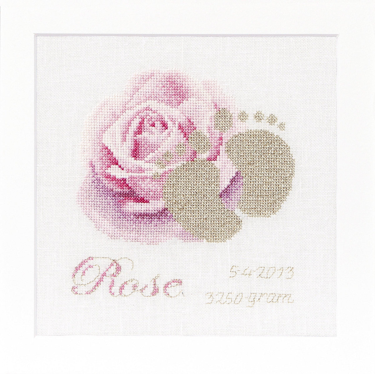 Thea Gouverneur - Counted Cross Stitch Kit - Birth Sampler Rose - Aida - 18 count - 508A - Thea Gouverneur Since 1959
