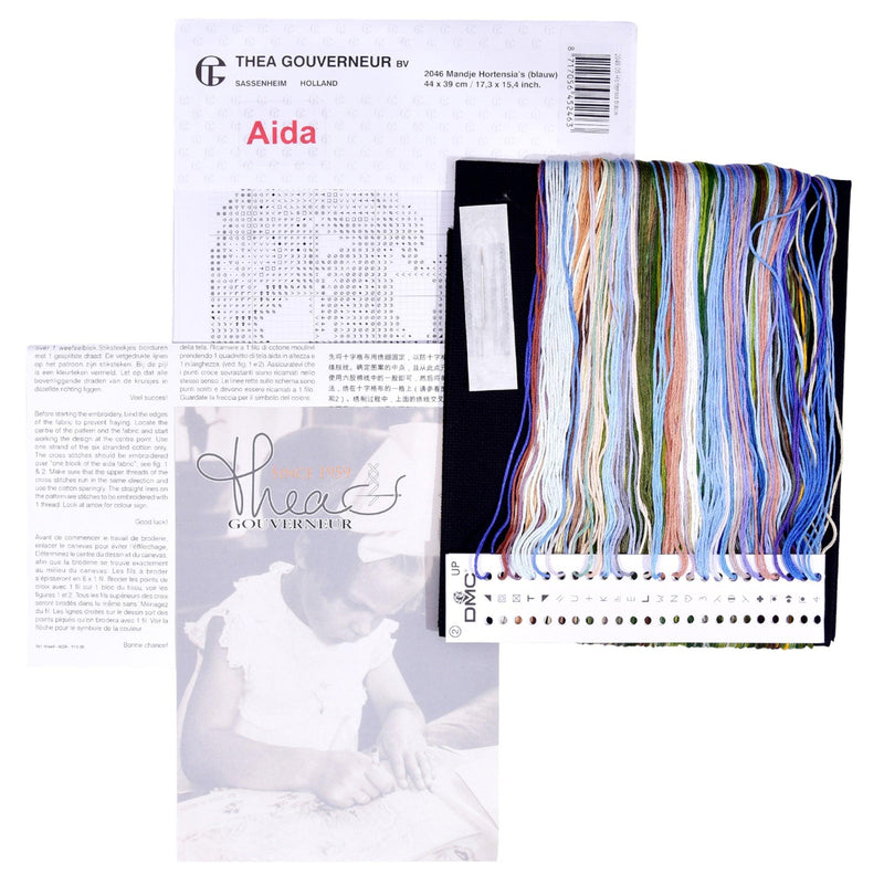 Thea Gouverneur - Counted Cross Stitch Kit - Blue Hydranem - Aida Black - 18 count - 2046.05 - Thea Gouverneur Since 1959