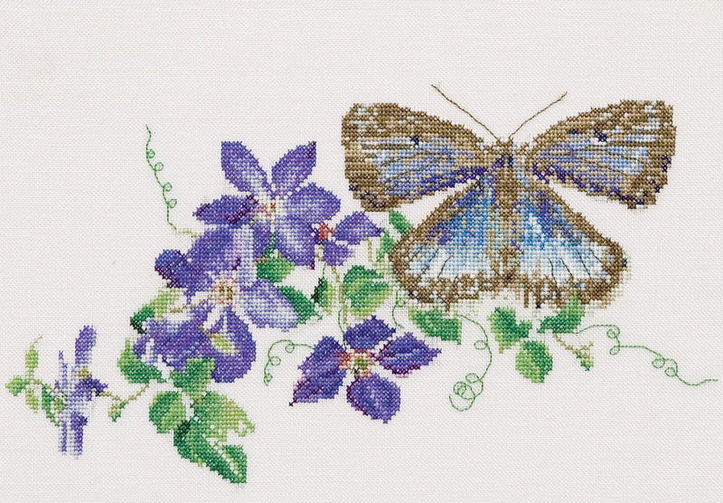 Thea Gouverneur - Counted Cross Stitch Kit - Butterfly-Clematis - Aida - 18 count - 438A - Thea Gouverneur Since 1959