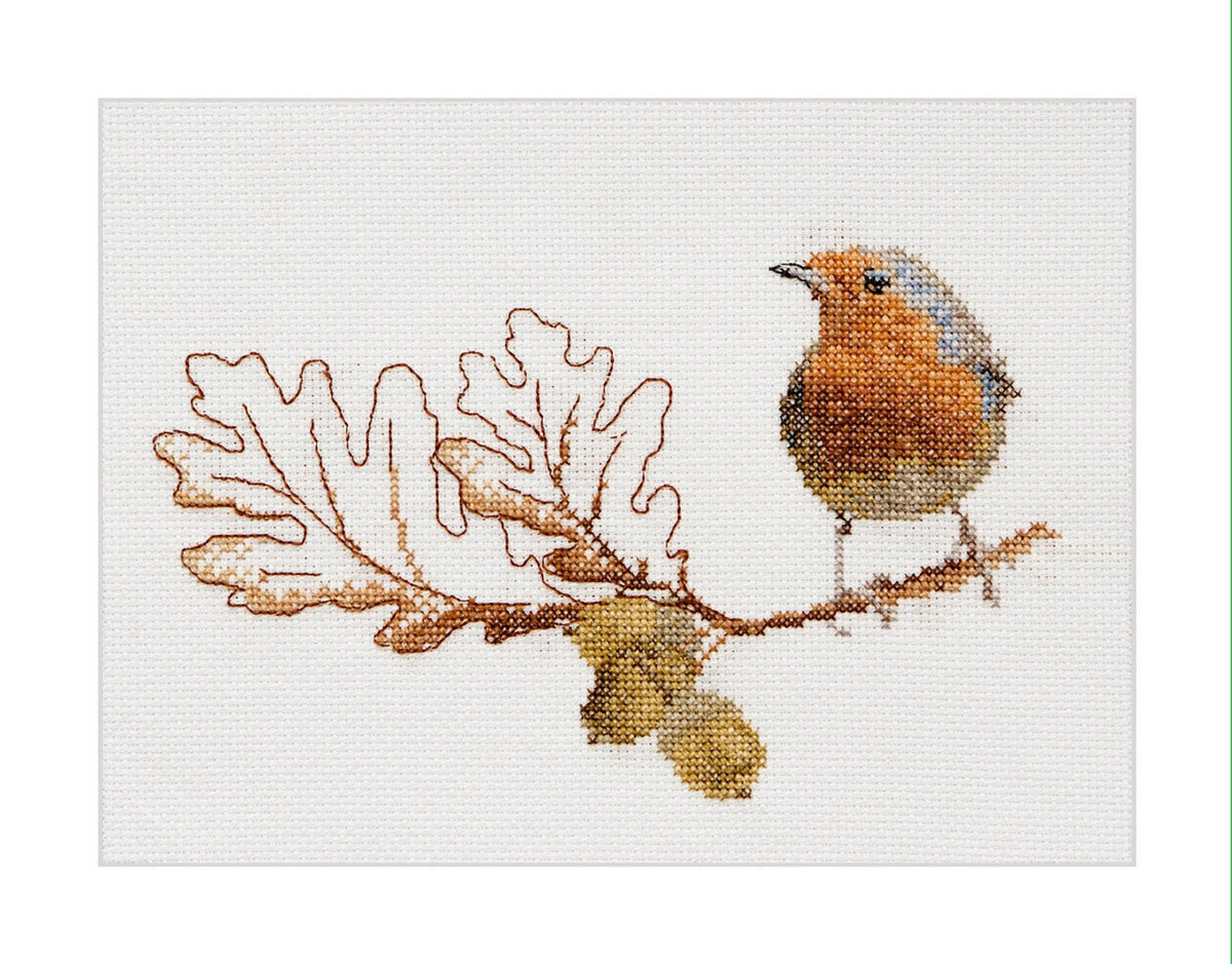 Thea Gouverneur - Counted Cross Stitch Kit - Fall Robin Bird - Linen - 32 count - 793 - Thea Gouverneur Since 1959