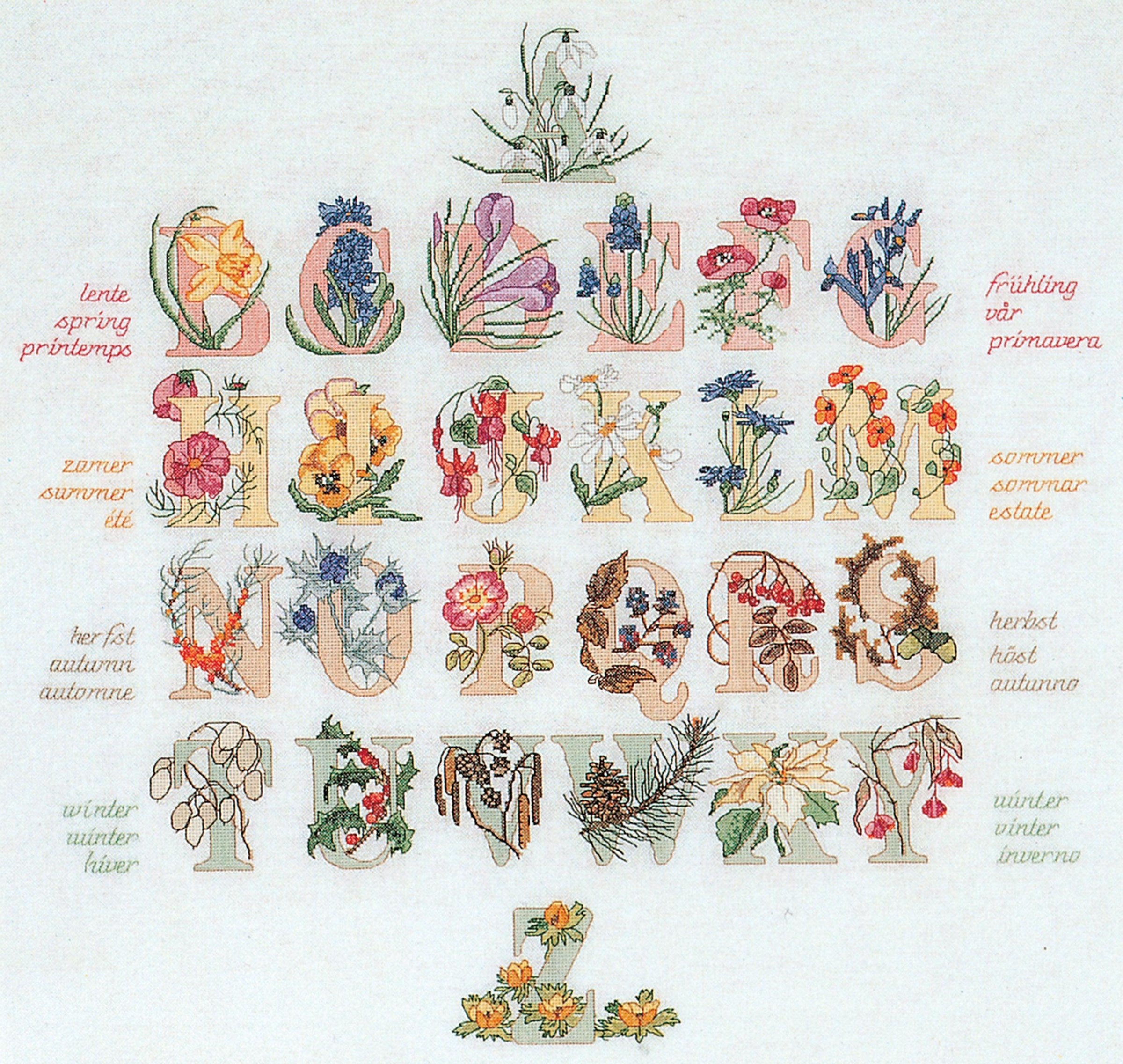 Thea Gouverneur - Counted Cross Stitch Kit - Floral Alphabet - Aida - 16 count - 2025A - Thea Gouverneur Since 1959
