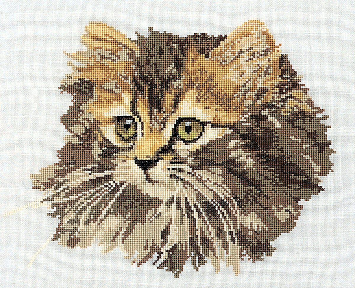 Thea Gouverneur - Counted Cross Stitch Kit - Long-haired Cat Brown - Linen - 24 count - 930 - Thea Gouverneur Since 1959