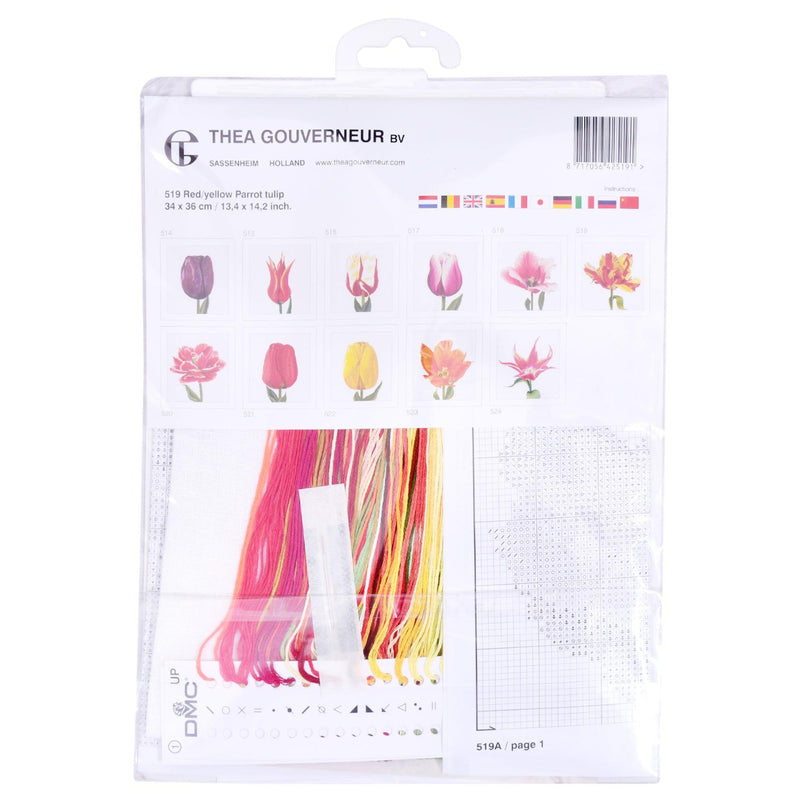Thea Gouverneur - Counted Cross Stitch Kit - Red/Yellow Parrot Tulip - Linen - 32 count - 519 - Thea Gouverneur Since 1959