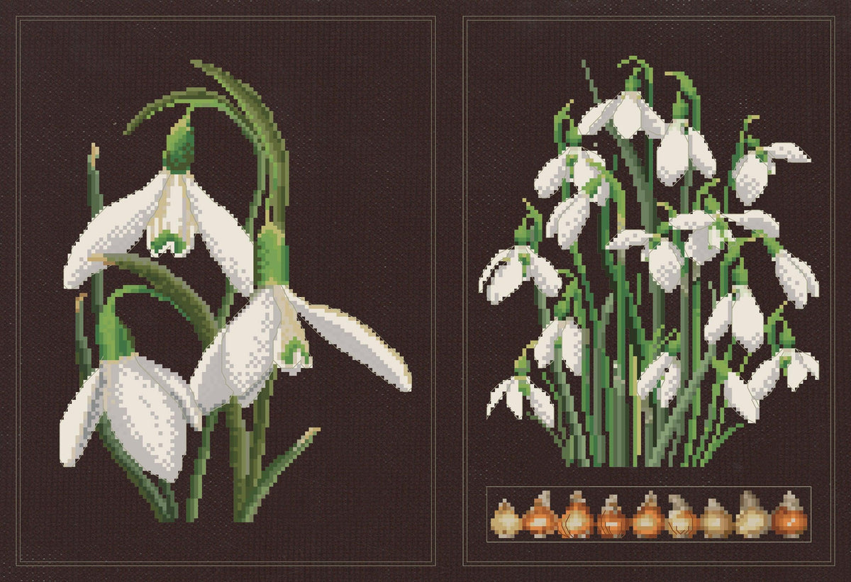 Thea Gouverneur - Counted Cross Stitch Kit - Snowdrops Panel - Aida Black - 18 count - 446.05 - Thea Gouverneur Since 1959