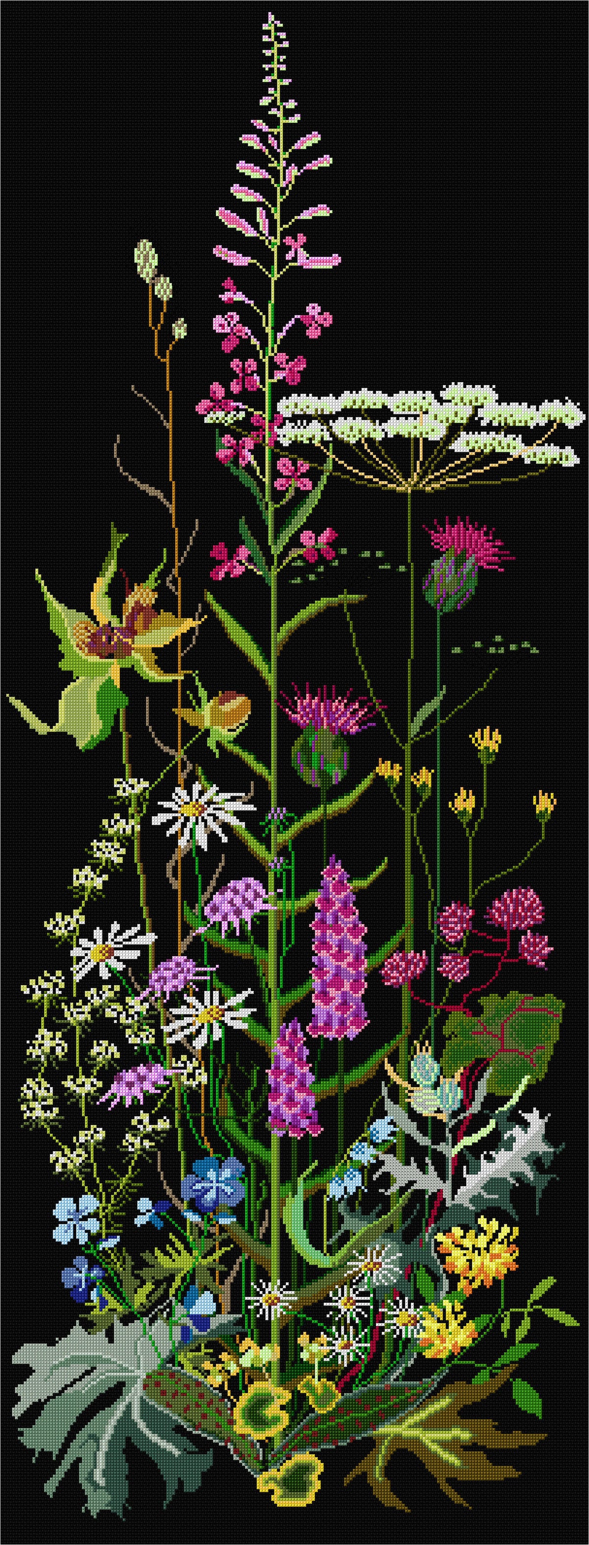 Thea Gouverneur - Counted Cross Stitch Kit - Wild Flowers - Aida Black - 18 count - 821.05 - Thea Gouverneur Since 1959