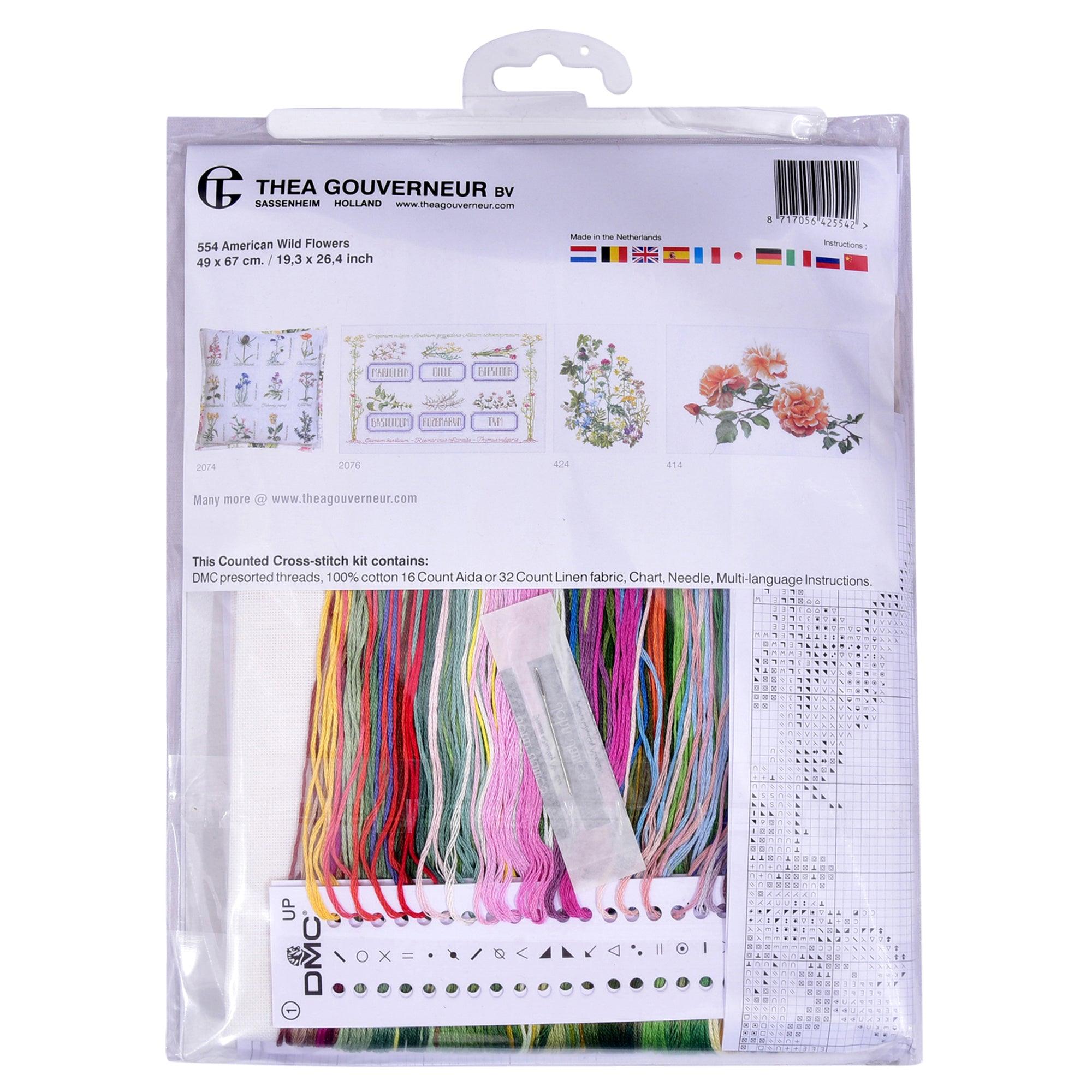 Thea Gouverneur - Counted Cross Stitch Kit - American Wild Flowers - Linen - 32 count - 554 - Thea Gouverneur Since 1959