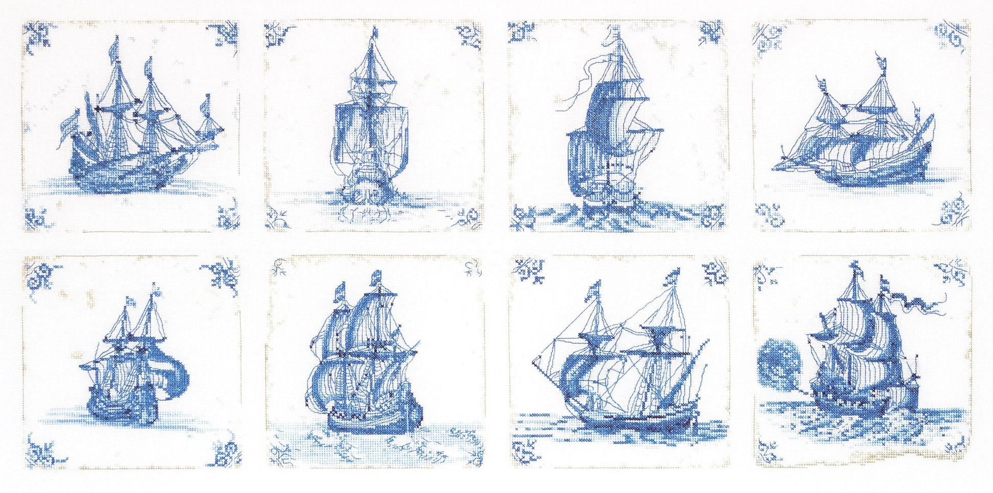 Thea Gouverneur - Counted Cross Stitch Kit - Antique Dutch Tiles Delft Blue - Linen - 36 count - 482 - Thea Gouverneur Since 1959