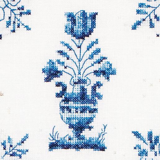 Thea Gouverneur - Counted Cross Stitch Kit - Antique Tiles Flower Vases - Linen - 36 count - 483 - Thea Gouverneur Since 1959