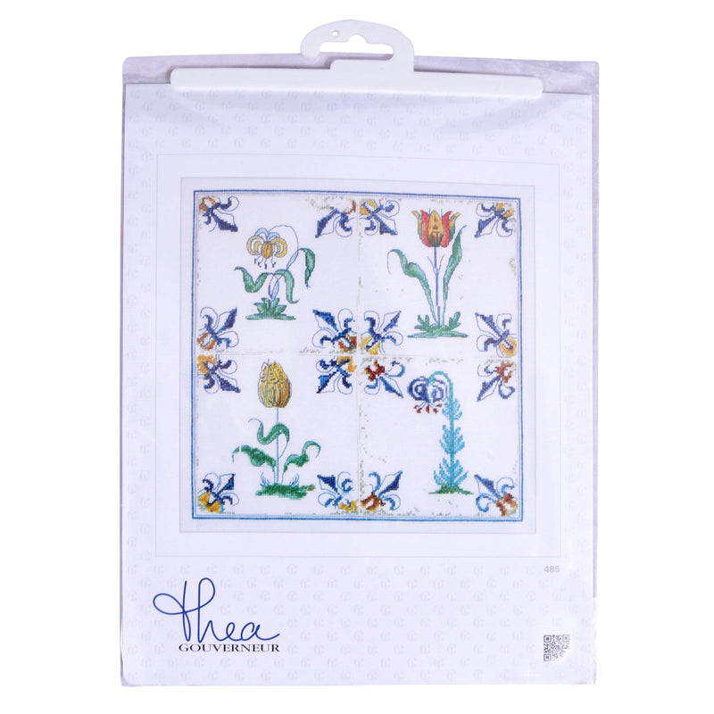 Thea Gouverneur - Counted Cross Stitch Kit - Antique Tiles Flowers - Linen - 36 count - 485 - Thea Gouverneur Since 1959