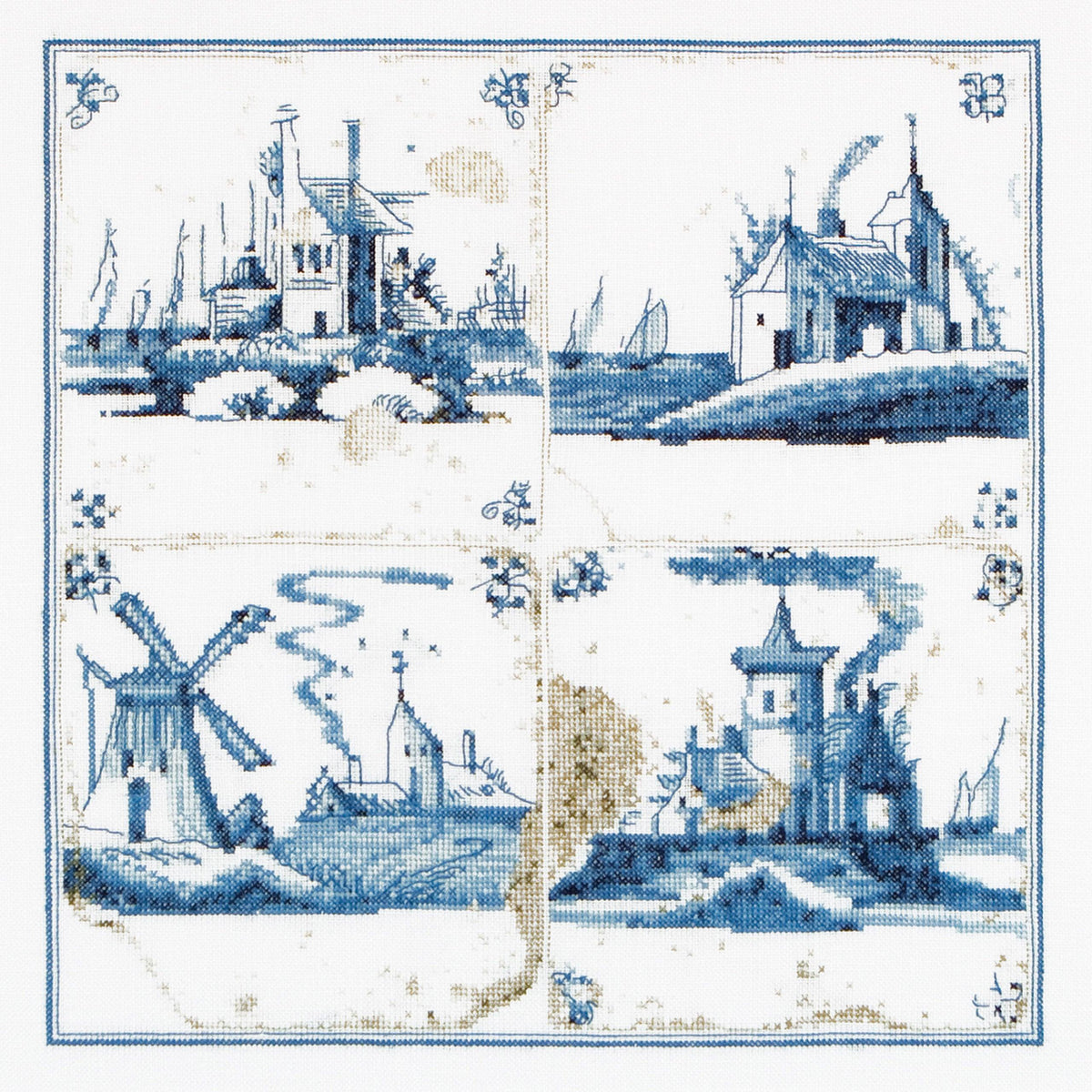 Thea Gouverneur - Counted Cross Stitch Kit - Antique Tiles Villages - Linen - 36 count - 484 - Thea Gouverneur Since 1959
