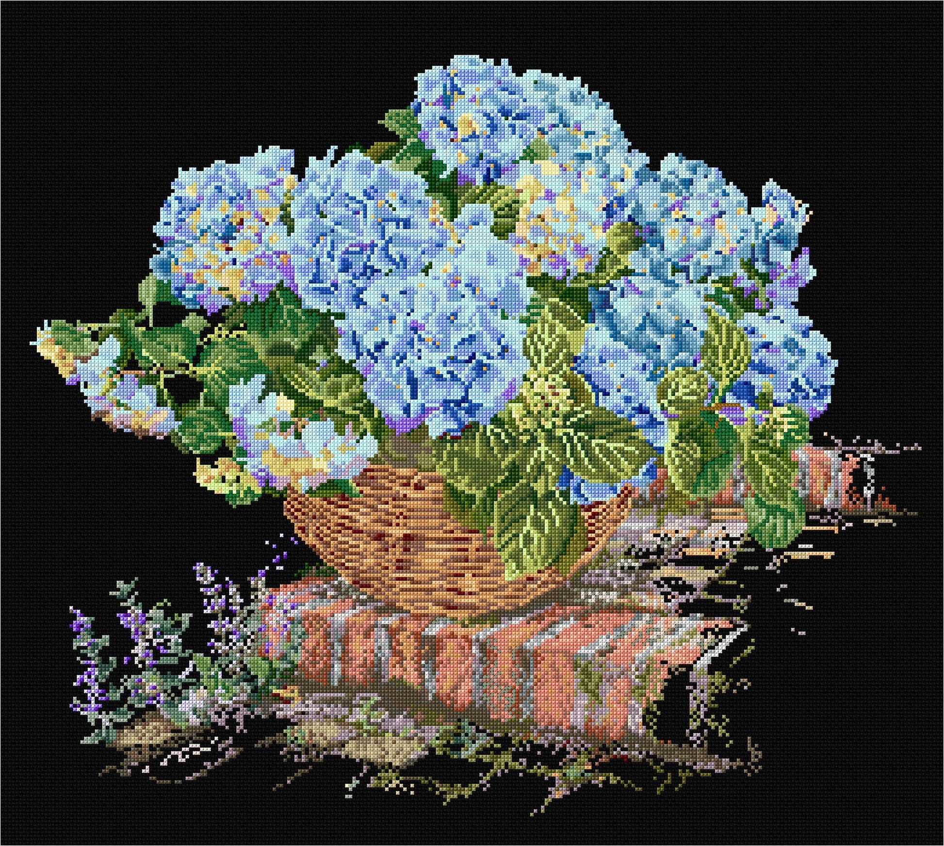 Thea Gouverneur - Counted Cross Stitch Kit - Blue Hydranem - Aida Black - 18 count - 2046.05 - Thea Gouverneur Since 1959