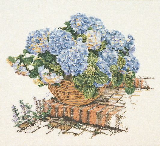 Thea Gouverneur - Counted Cross Stitch Kit - Blue Hydrangea - Linen - 32 count - 2046 - Thea Gouverneur Since 1959