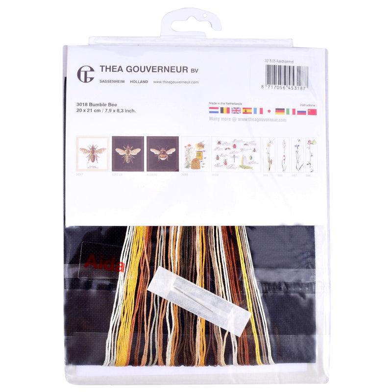 Thea Gouverneur - Counted Cross Stitch Kit - Bumble Bee - Aida Black - 18 count - 3018.05 - Thea Gouverneur Since 1959