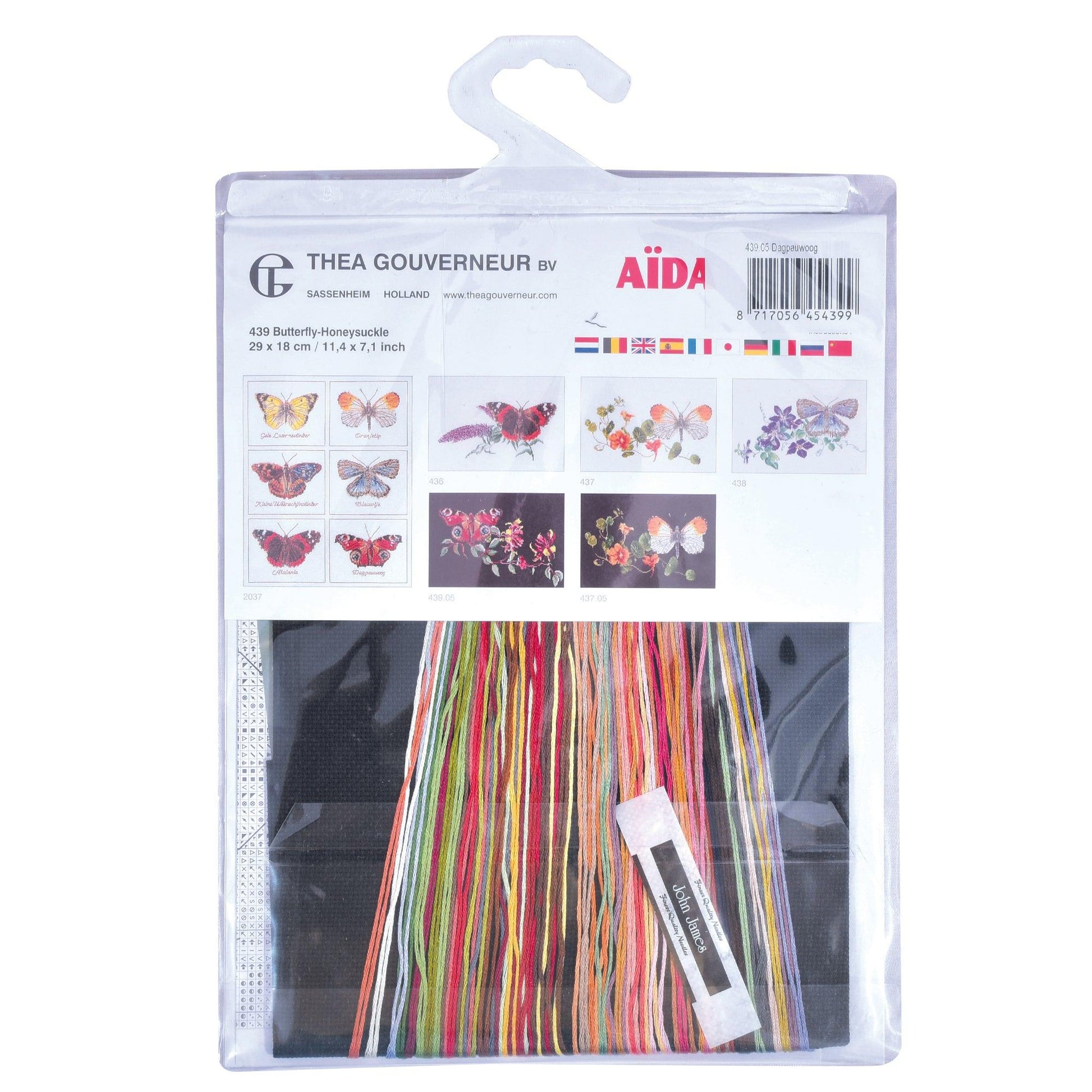 Thea Gouverneur - Counted Cross Stitch Kit - Butterfly-Honeysuckle - Aida Black - 18 count - 439.05 - Thea Gouverneur Since 1959