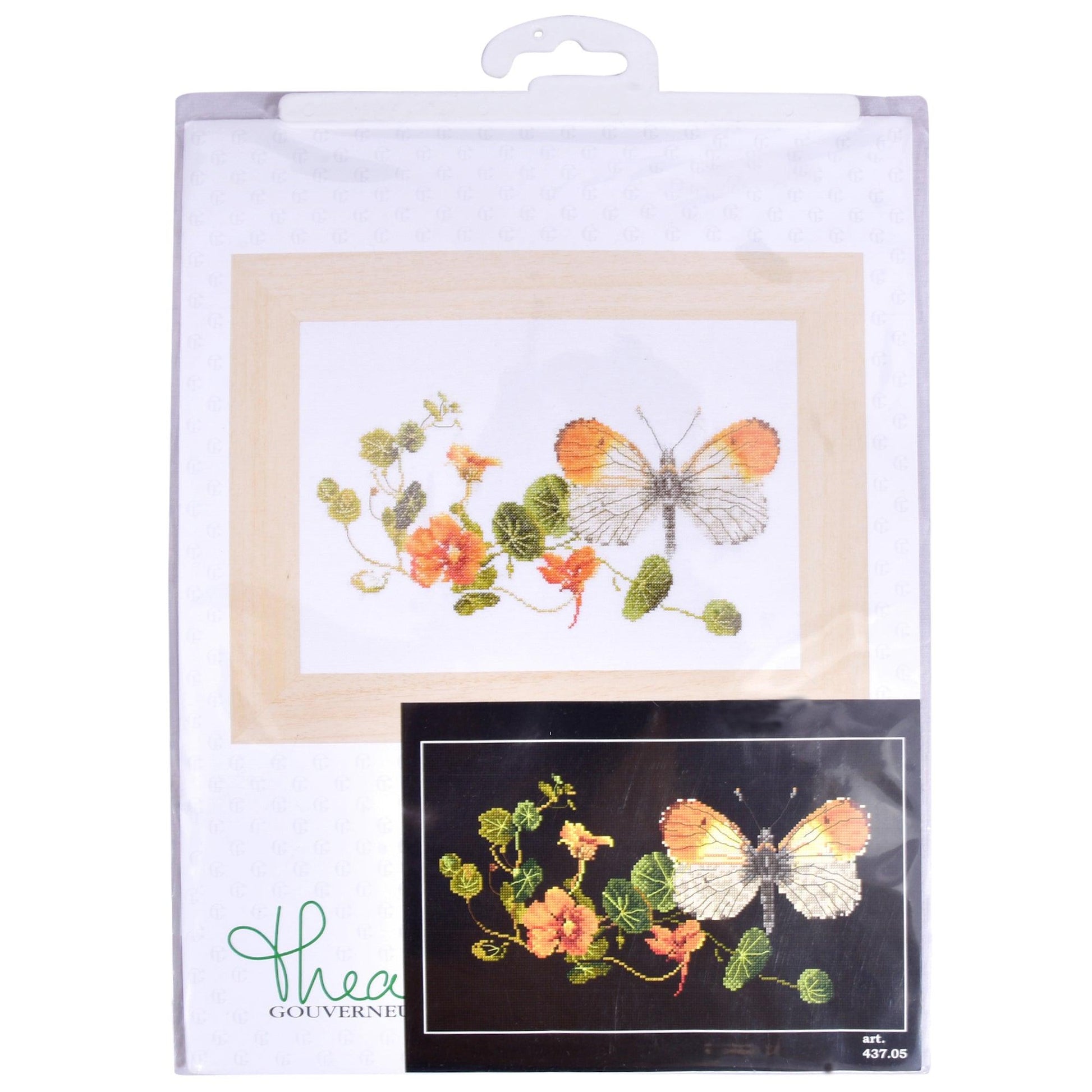 Thea Gouverneur - Counted Cross Stitch Kit - Butterfly-Nasturtium - Aida Black - 18 count - 437.05 - Thea Gouverneur Since 1959