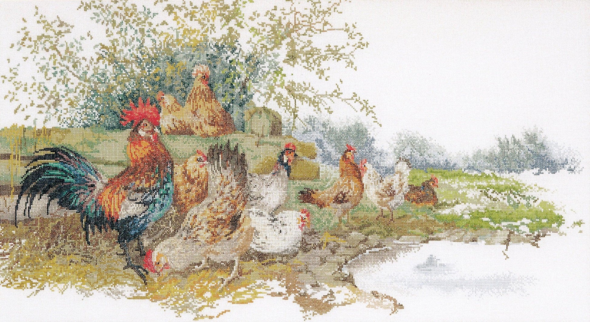 Thea Gouverneur - Counted Cross Stitch Kit - Chickens - Linen - 32 count - 2038 - Thea Gouverneur Since 1959