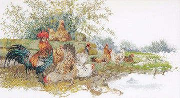 Thea Gouverneur - Counted Cross Stitch Kit - Chickens - Linen - 32 count - 2038 - Thea Gouverneur Since 1959