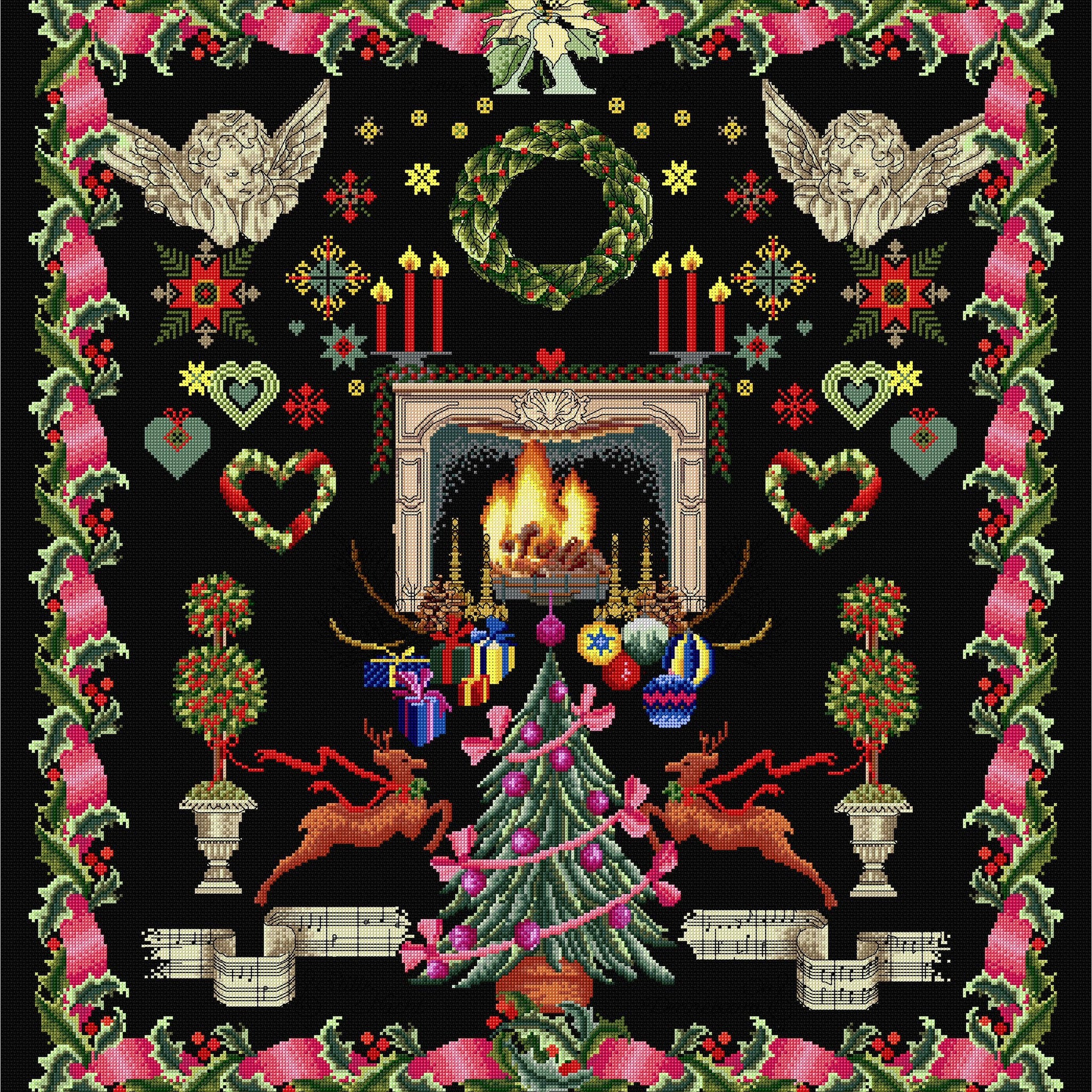 Thea Gouverneur - Counted Cross Stitch Kit - Christmas Design - Aida Black - 18 count - 2077.05 - Thea Gouverneur Since 1959