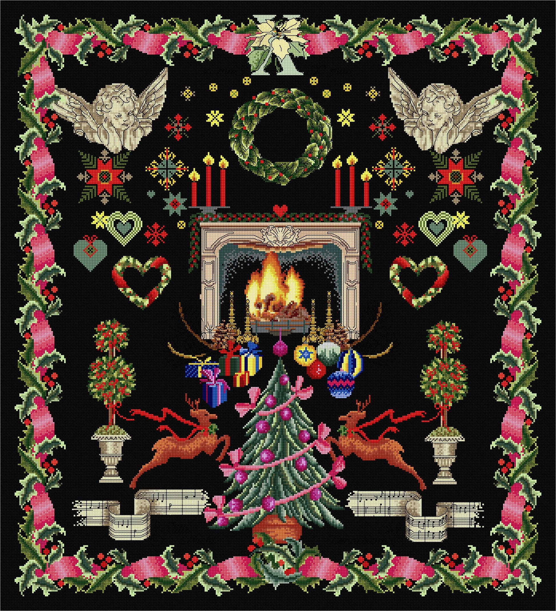 Thea Gouverneur - Counted Cross Stitch Kit - Christmas Design - Aida Black - 18 count - 2077.05 - Thea Gouverneur Since 1959