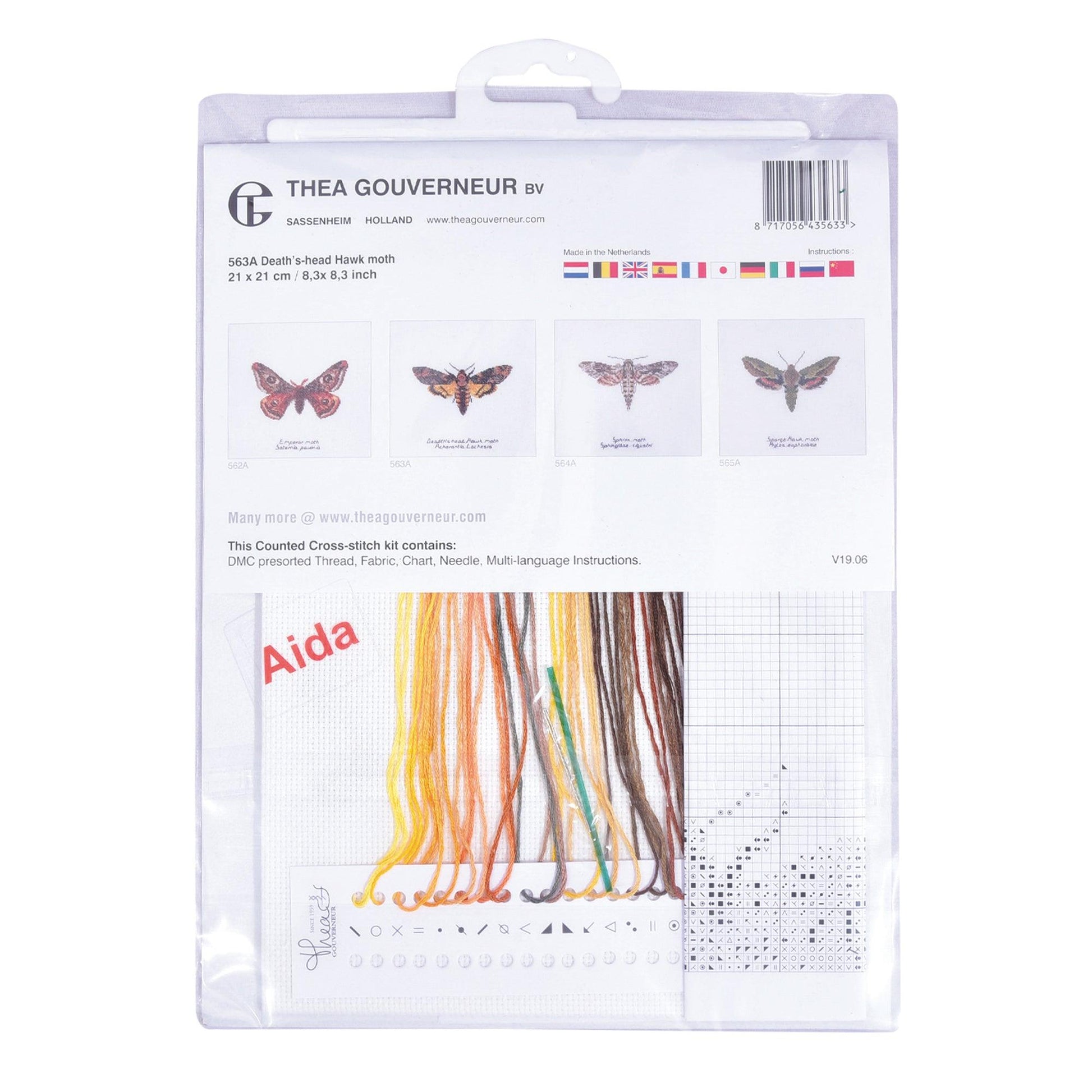 Thea Gouverneur - Counted Cross Stitch Kit - Death's-head Hawk moth - Aida - 16 count - 563A - Thea Gouverneur Since 1959