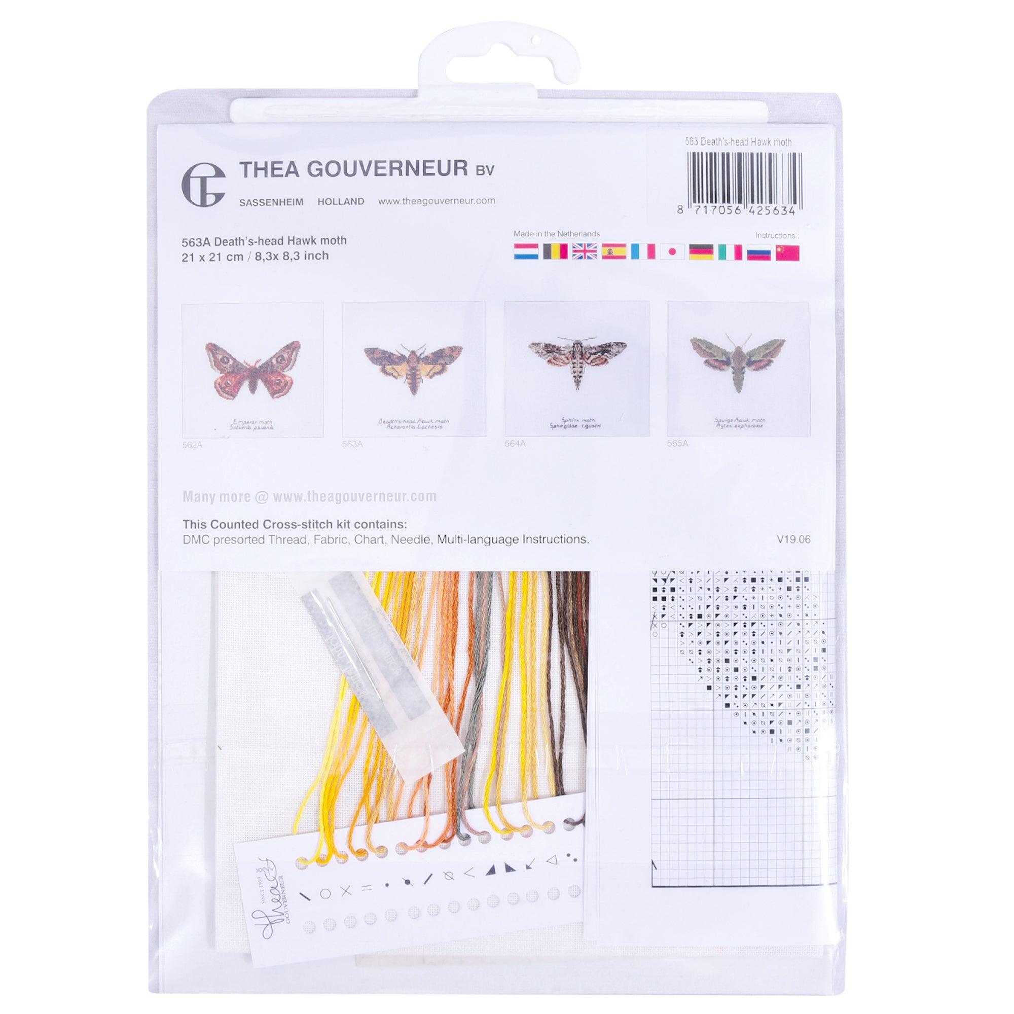 Thea Gouverneur - Counted Cross Stitch Kit - Death's-head Hawk moth - Linen - 32 count - 563 - Thea Gouverneur Since 1959