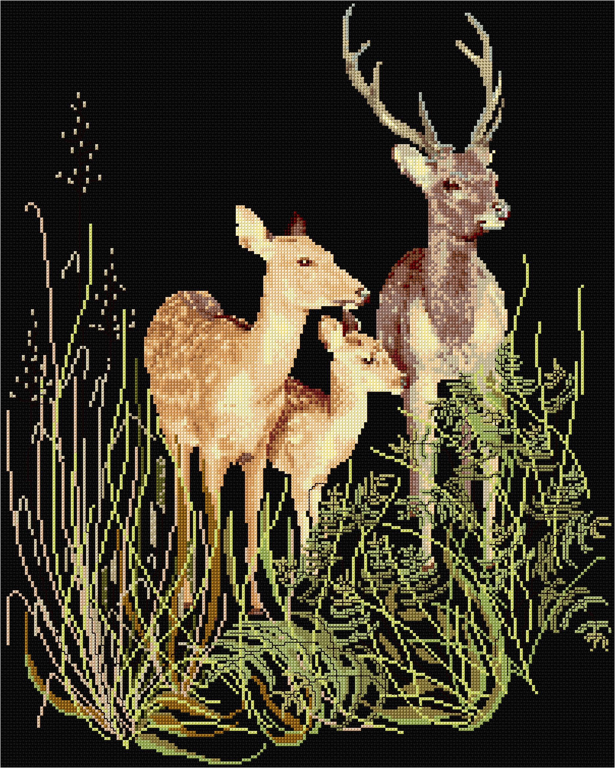 Thea Gouverneur - Counted Cross Stitch Kit - Deer Family - Aida Black - 18 count - 938.05 - Thea Gouverneur Since 1959