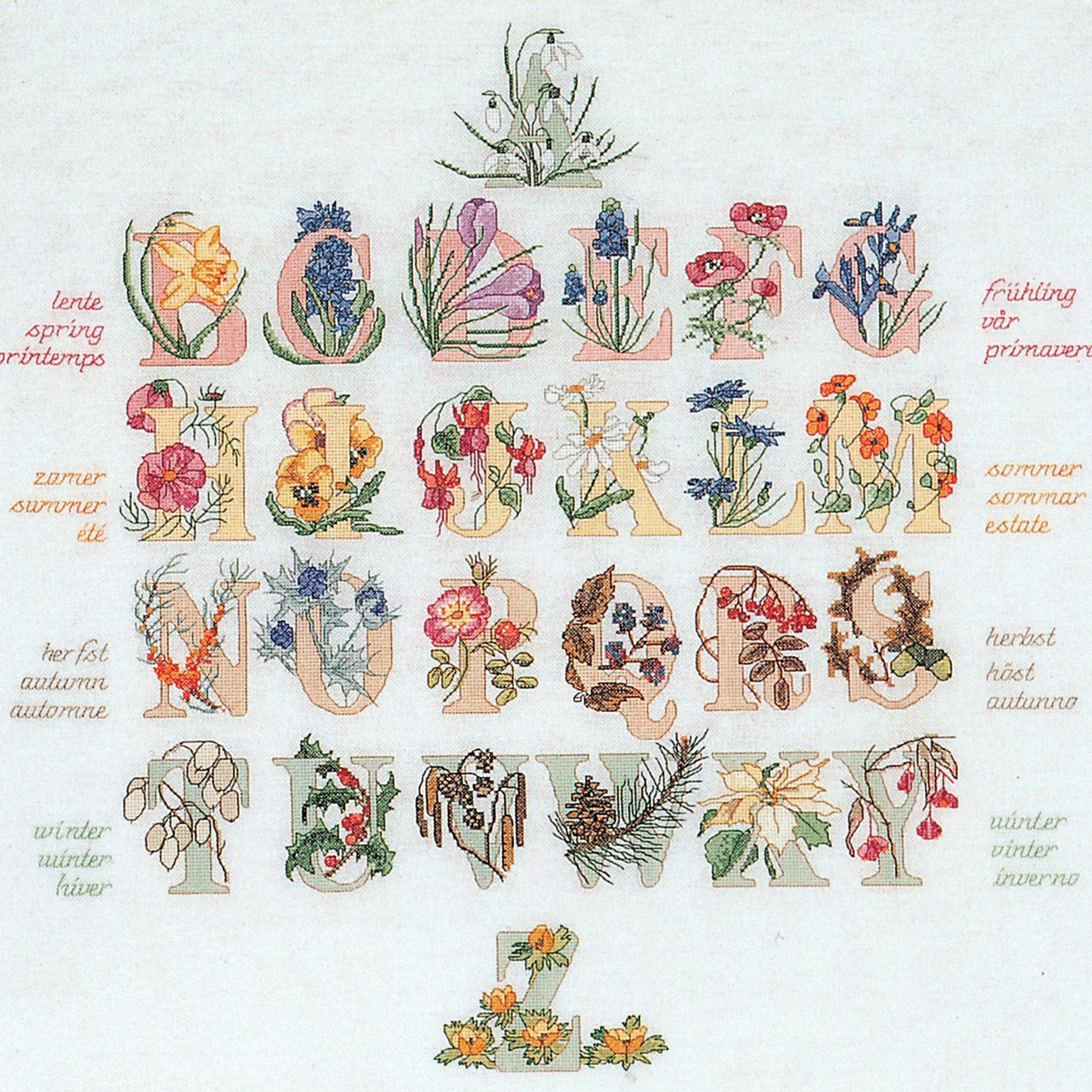 Thea Gouverneur - Counted Cross Stitch Kit - Floral Alphabet - Aida - 16 count - 2025A - Thea Gouverneur Since 1959