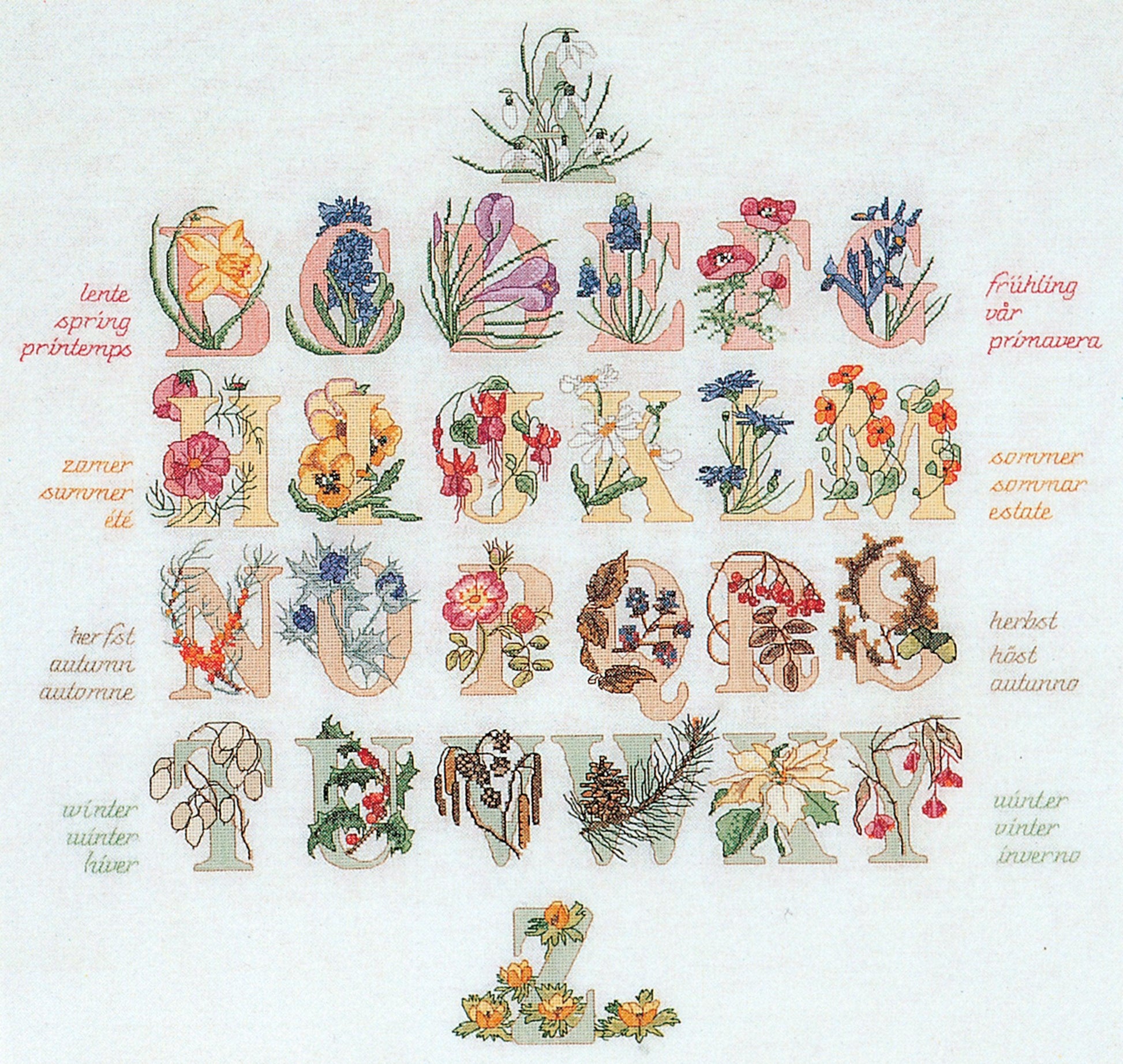 Thea Gouverneur - Counted Cross Stitch Kit - Floral Alphabet - Aida - 16 count - 2025A - Thea Gouverneur Since 1959