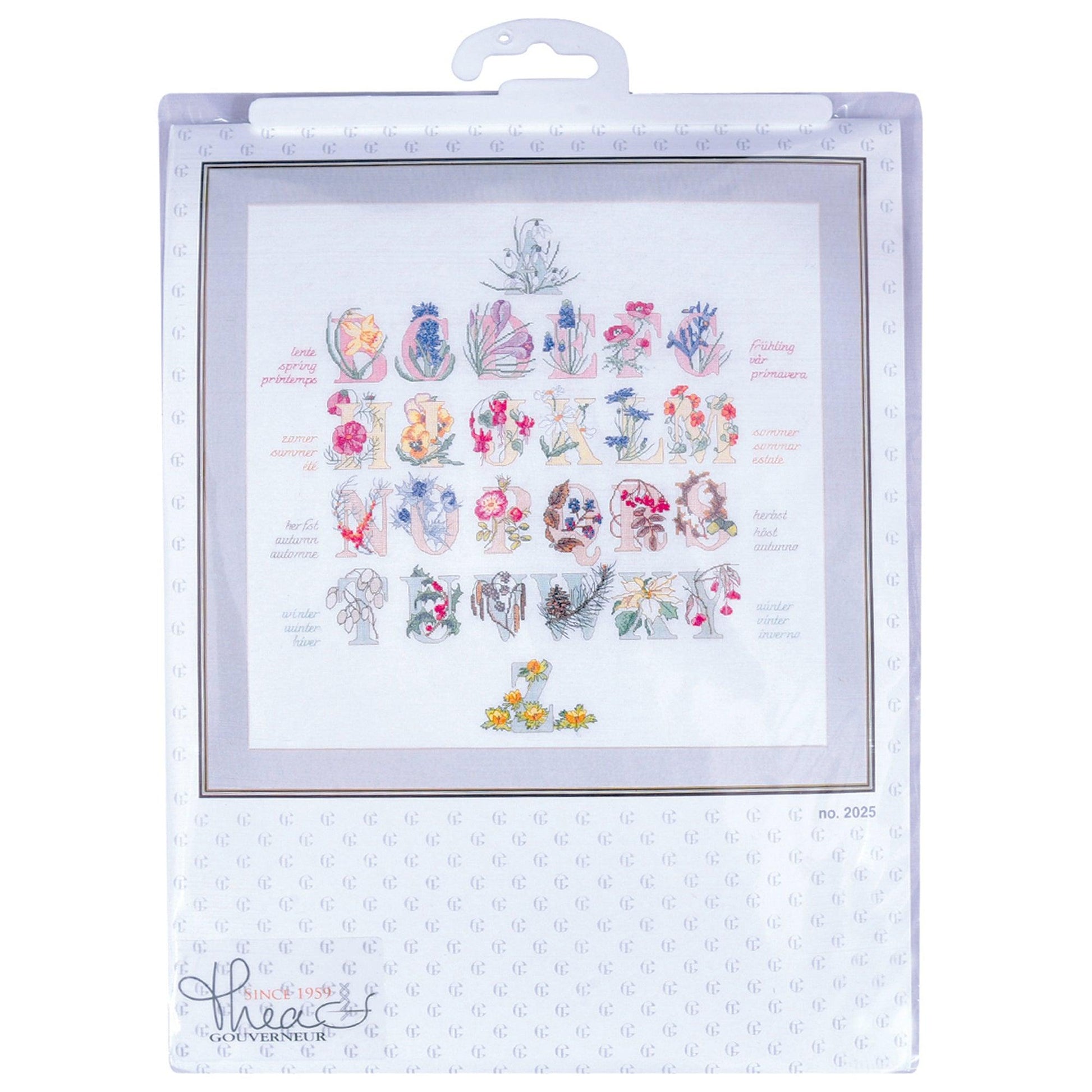 Thea Gouverneur - Counted Cross Stitch Kit - Floral Alphabet - Aida - 16 count - 2025A - Thea Gouverneur Since 1959