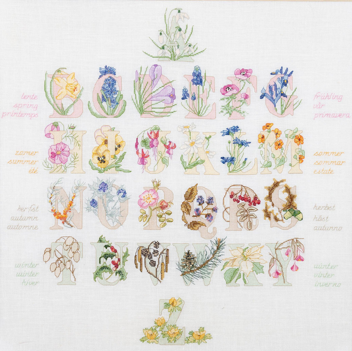 Thea Gouverneur - Counted Cross Stitch Kit - Floral Alphabet - Linen - 32 count - 2025 - Thea Gouverneur Since 1959
