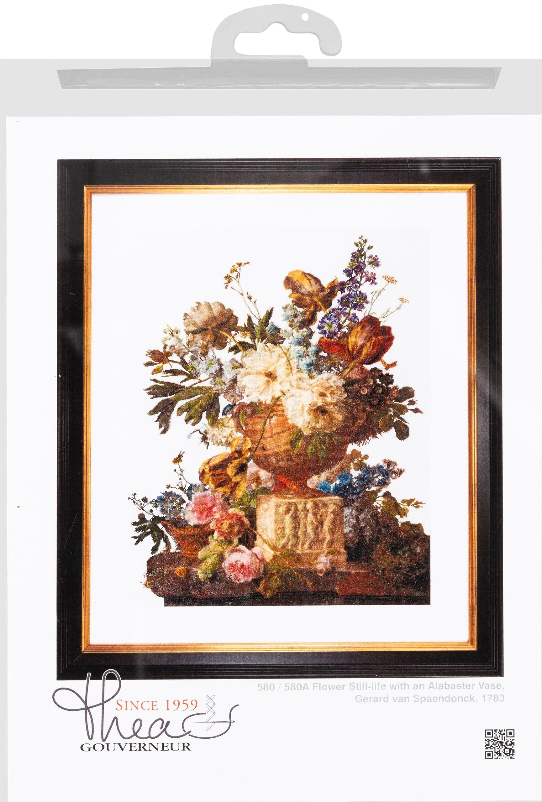 Thea Gouverneur - Counted Cross Stitch Kit - Flower Still-life with an Alabaster Vase - Aida - 18 count - 580A - Thea Gouverneur Since 1959