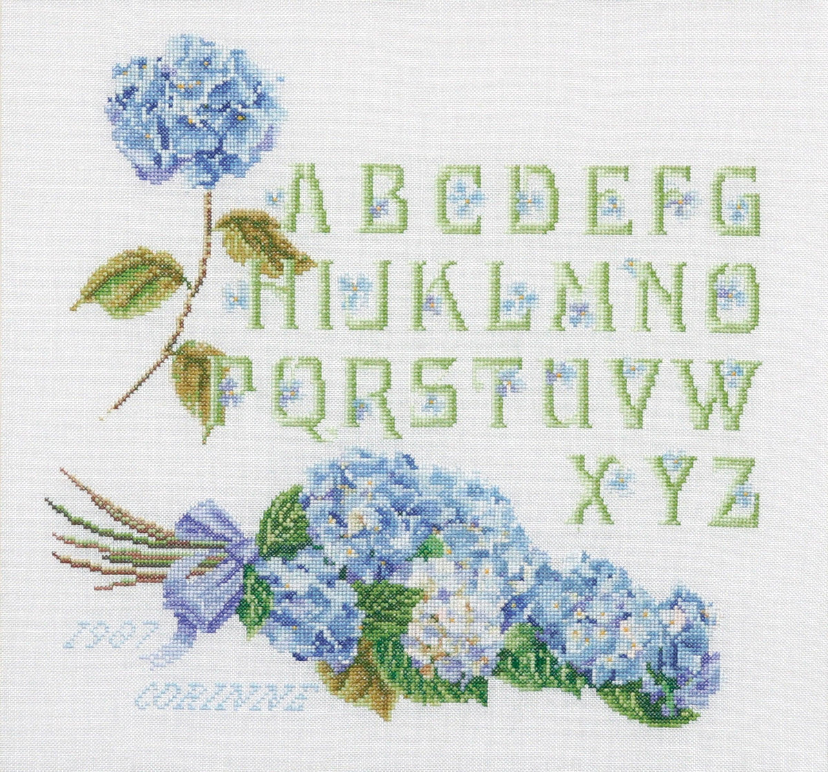 Thea Gouverneur - Counted Cross Stitch Kit - Hydrangea Alphabet - Aida - 16 count - 2088A - Thea Gouverneur Since 1959