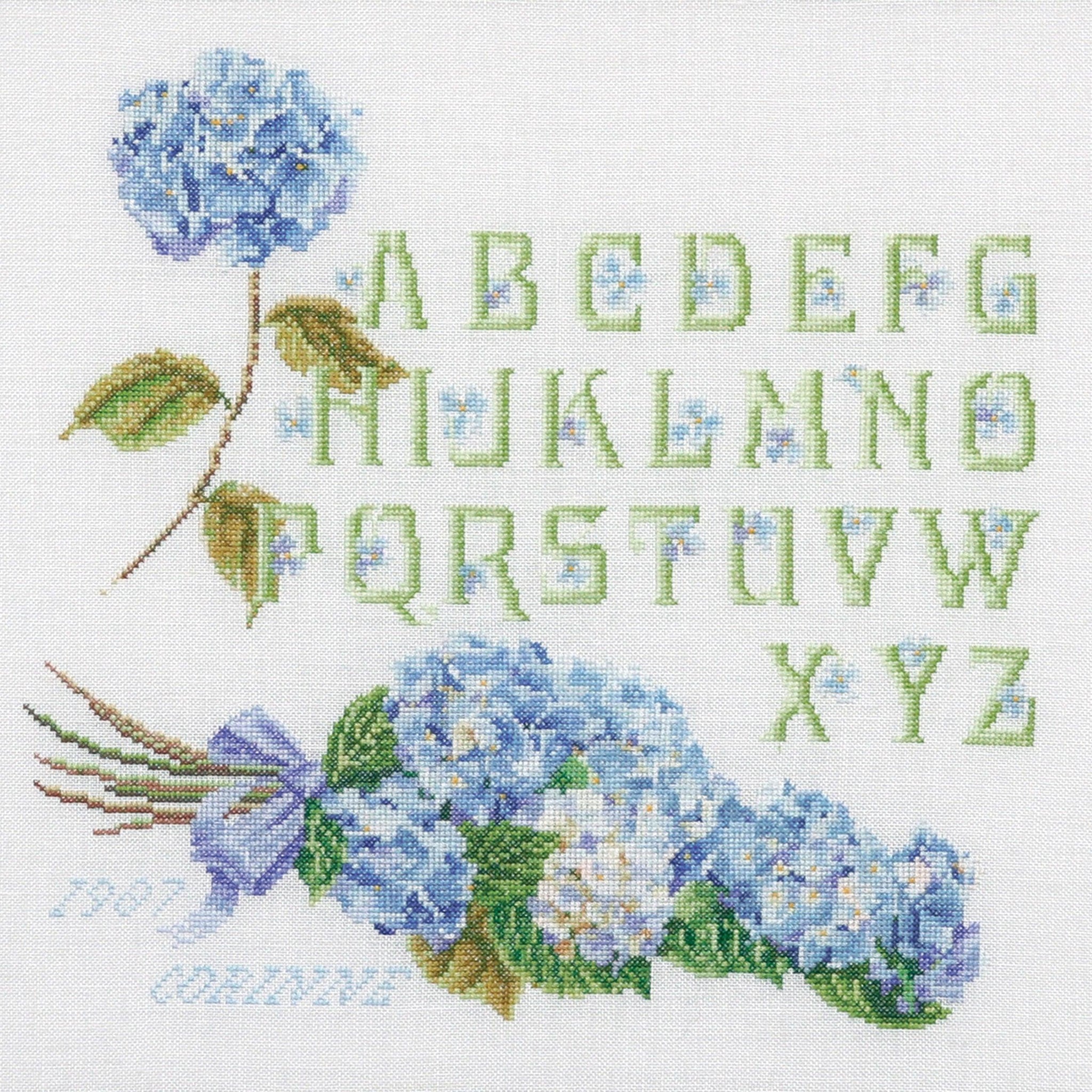 Thea Gouverneur - Counted Cross Stitch Kit - Hydrangea Alphabet - Linen - 32 count - 2088 - Thea Gouverneur Since 1959