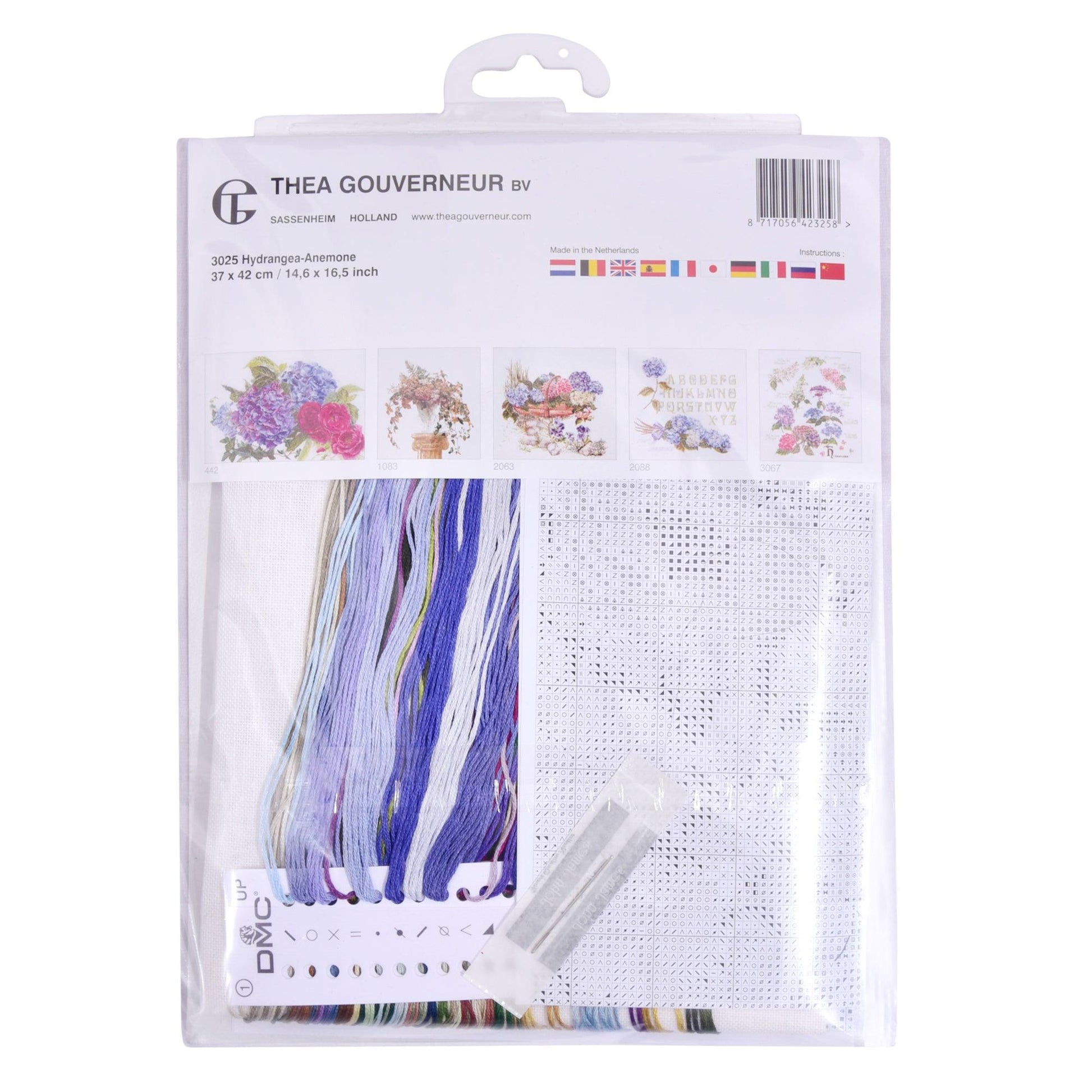 Thea Gouverneur - Counted Cross Stitch Kit - Hydrangea-Anemone - Linen - 32 count - 3025 - Thea Gouverneur Since 1959