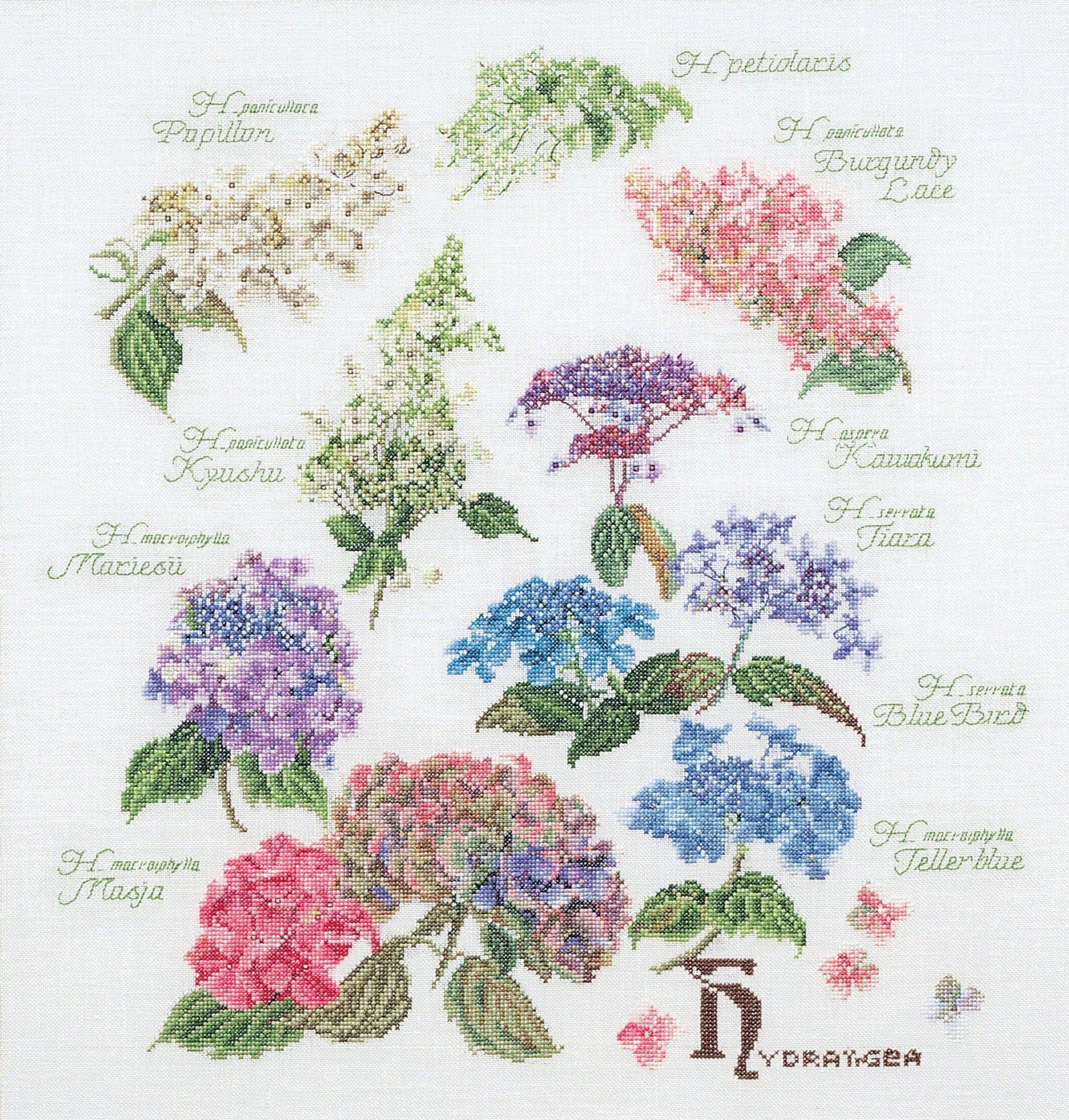 Thea Gouverneur - Counted Cross Stitch Kit - Hydrangea Panel - Linen - 32 count - 3067 - Thea Gouverneur Since 1959