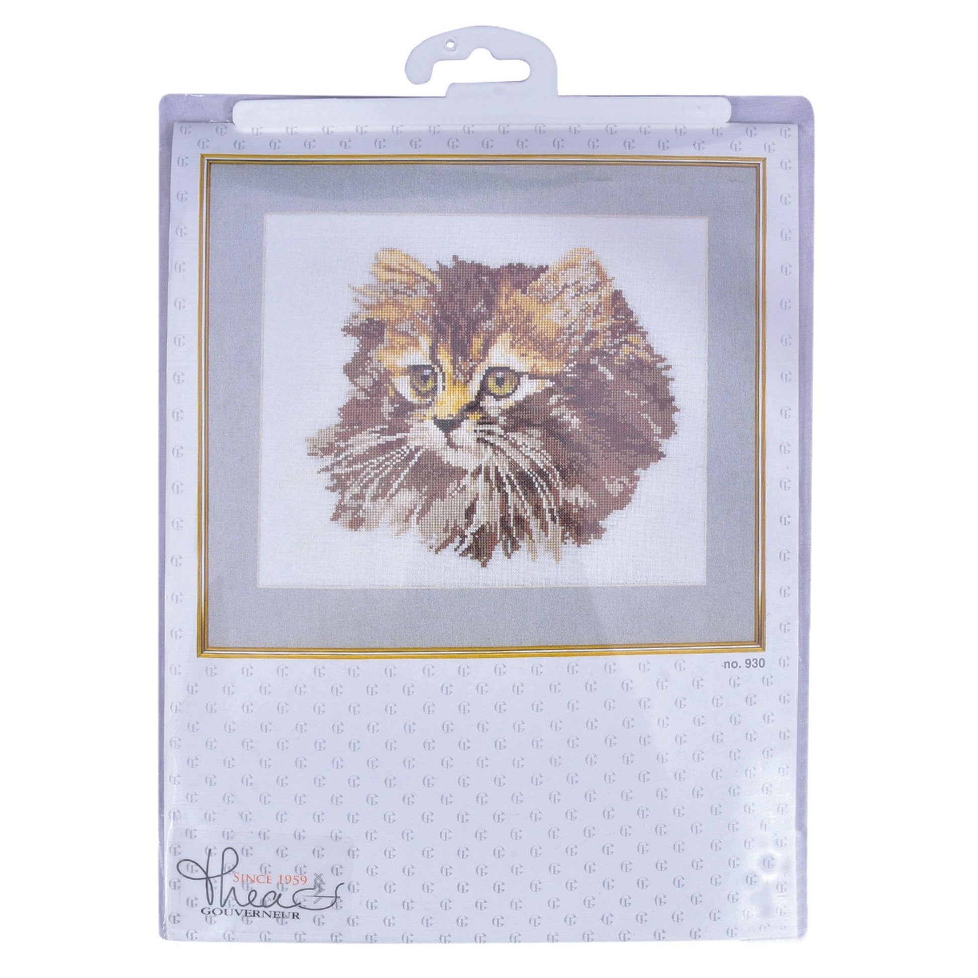 Thea Gouverneur - Counted Cross Stitch Kit - Long-haired Cat Brown - Linen - 24 count - 930 - Thea Gouverneur Since 1959