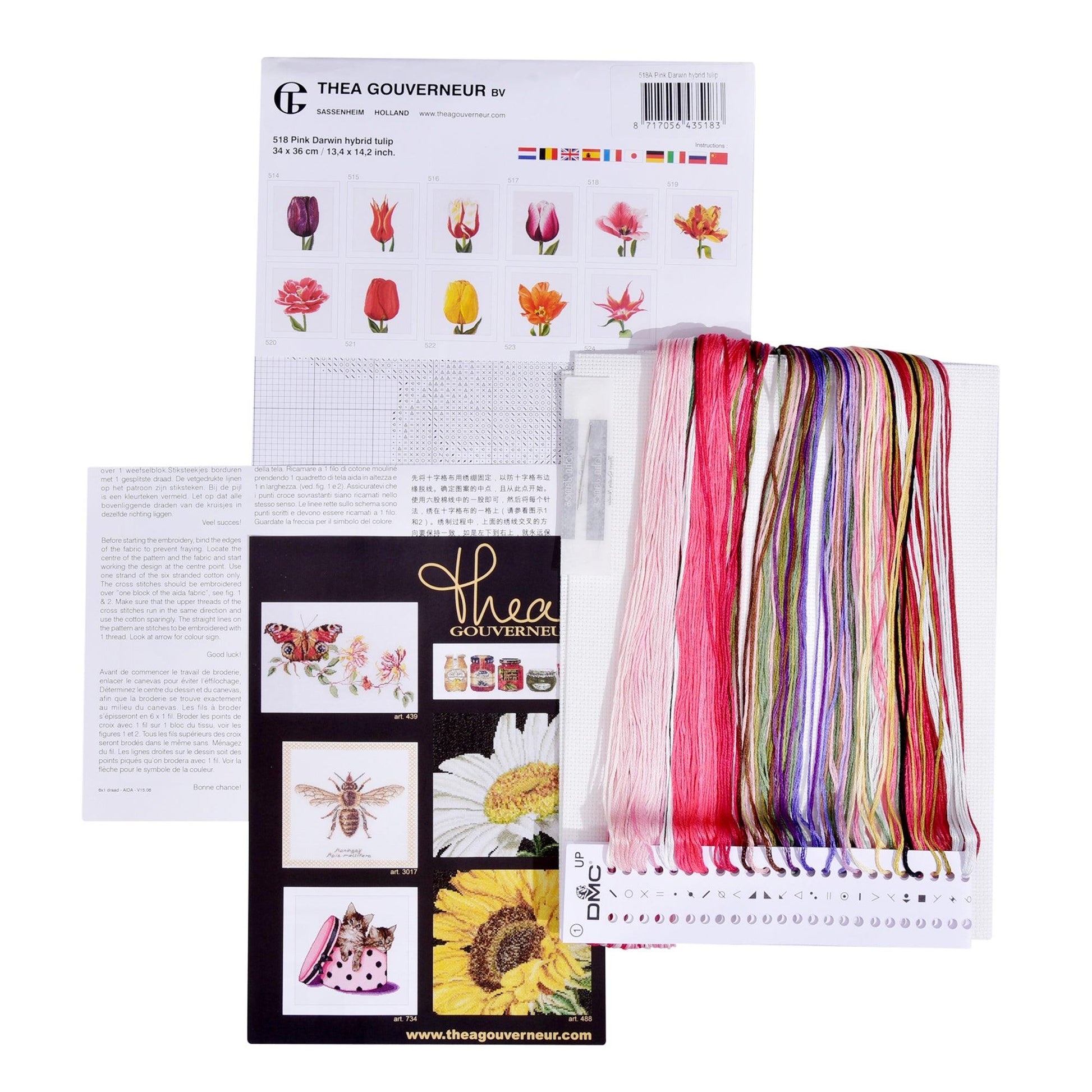 Thea Gouverneur - Counted Cross Stitch Kit - Pink Darwin Hybrid Tulip - Aida - 16 count - 518A - Thea Gouverneur Since 1959