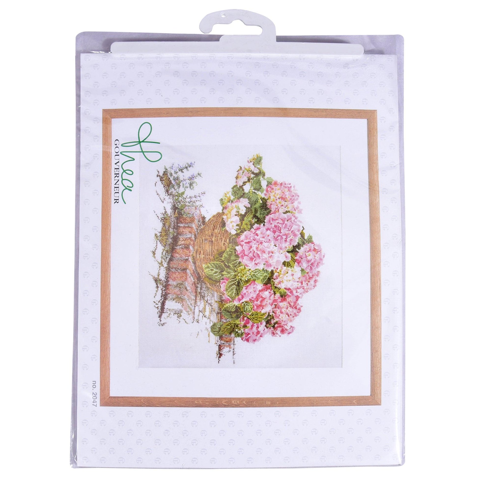 Thea Gouverneur - Counted Cross Stitch Kit - Pink Hydrangea - Linen - 32 count - 2047 - Thea Gouverneur Since 1959