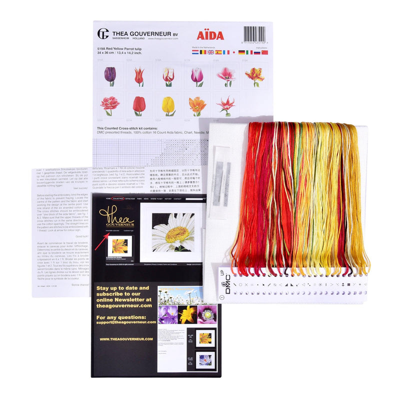 Thea Gouverneur - Counted Cross Stitch Kit - Red/Yellow Parrot tulip - Aida - 16 count - 519A - Thea Gouverneur Since 1959