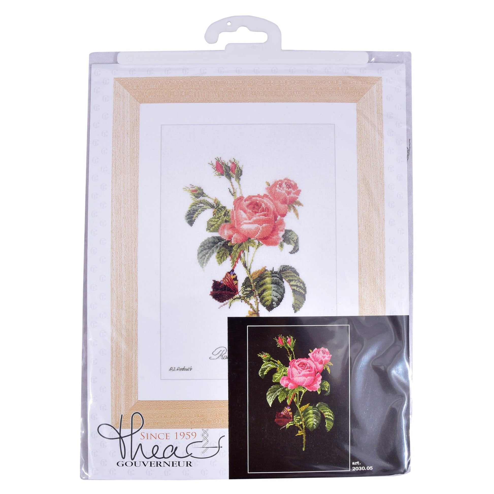 Thea Gouverneur - Counted Cross Stitch Kit - Rose Redouté - Aida Black - 18 count - 2030.05 - Thea Gouverneur Since 1959