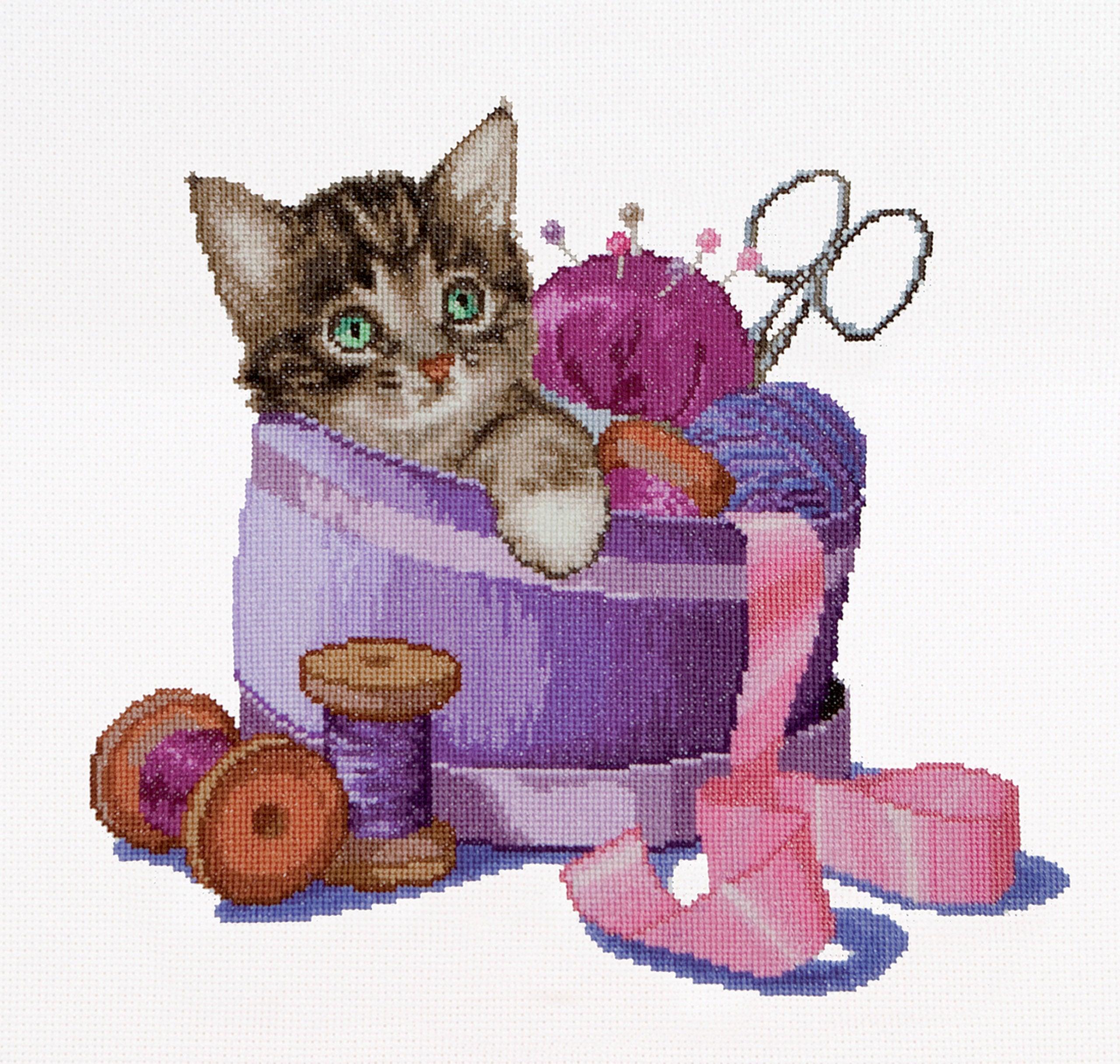 Thea Gouverneur Sewing Basket Kitten - Aida - 16 count - 736A