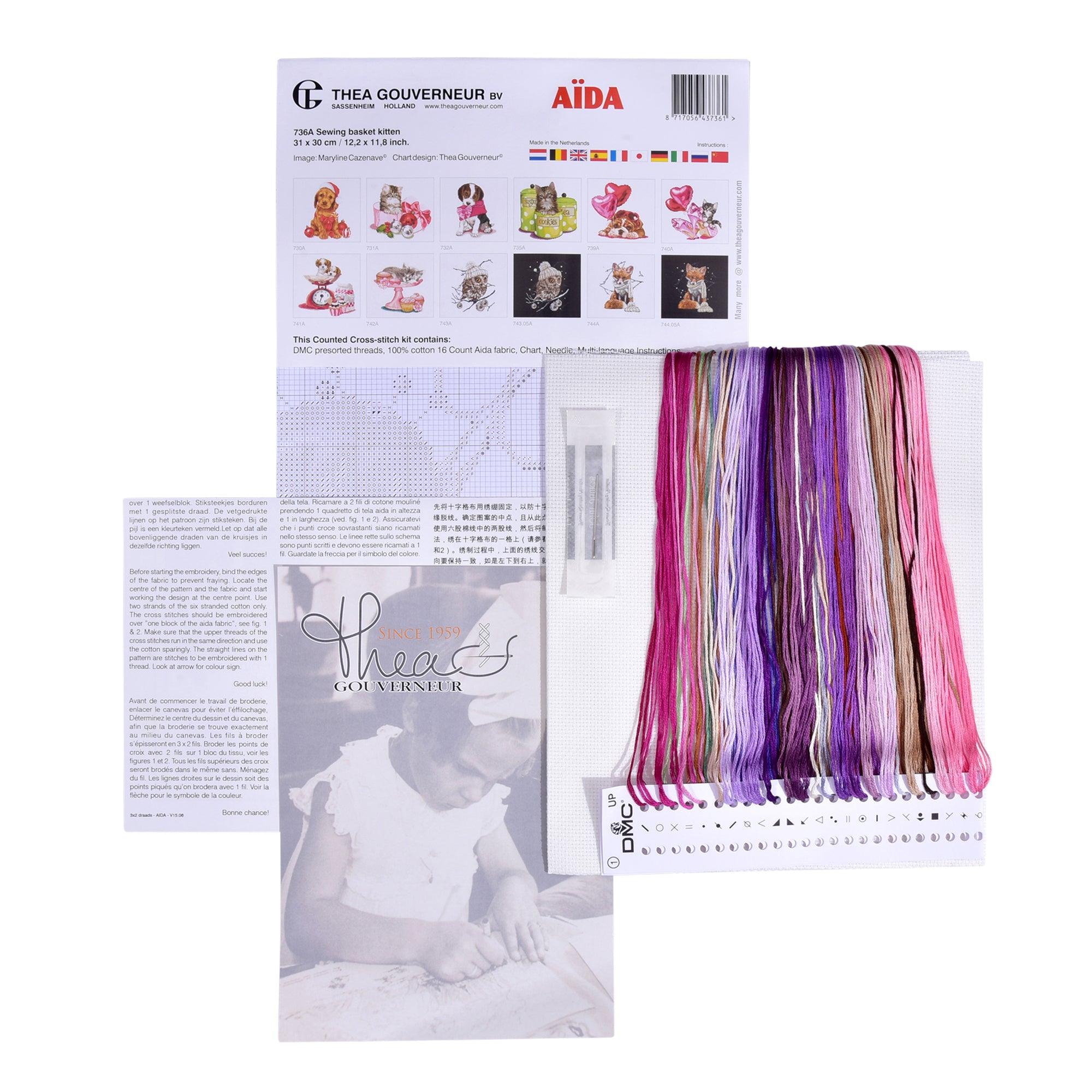 Thea Gouverneur Sewing Basket Kitten - Aida - 16 count - 736A