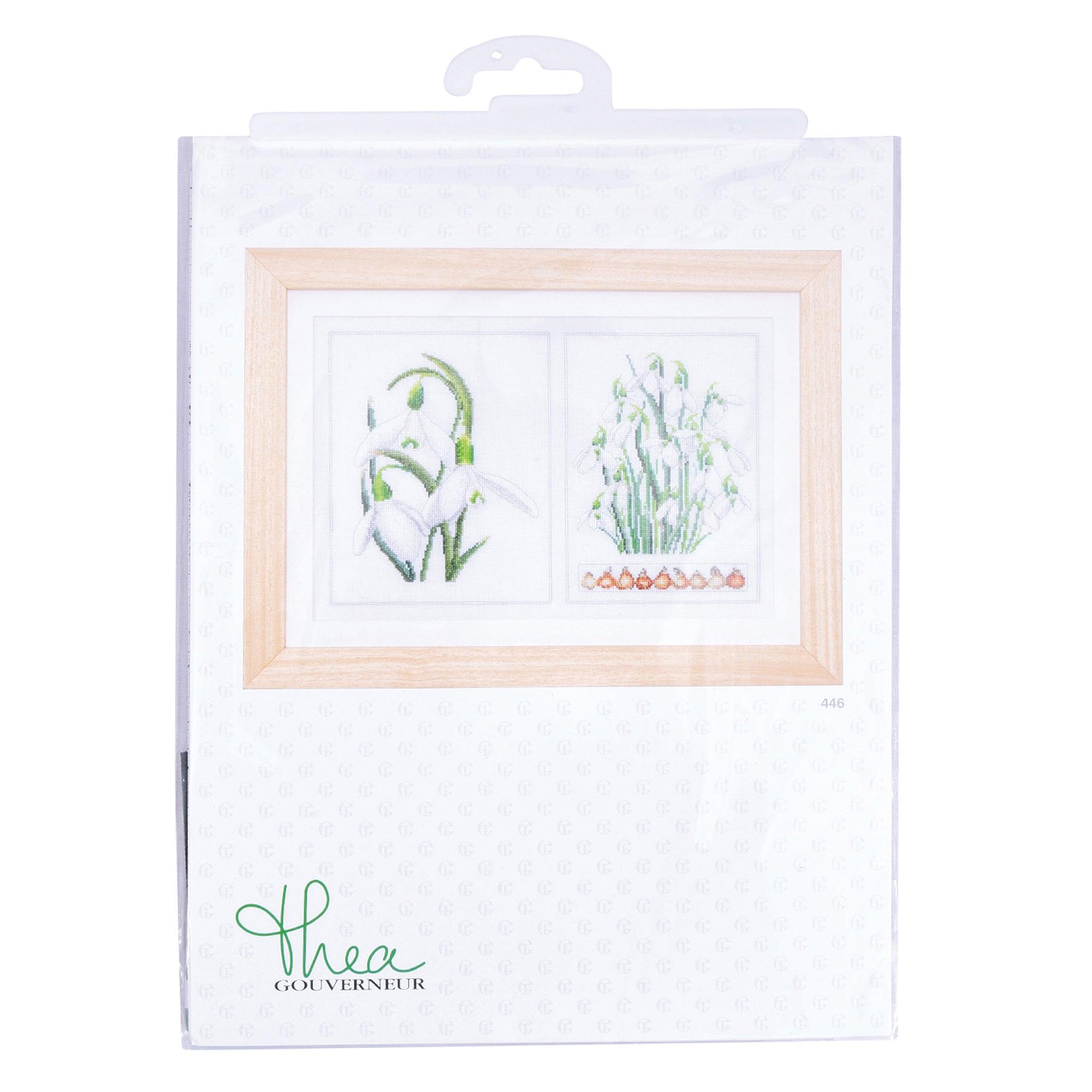 Thea Gouverneur - Counted Cross Stitch Kit - Snowdrops Panel - Aida Black - 18 count - 446.05 - Thea Gouverneur Since 1959