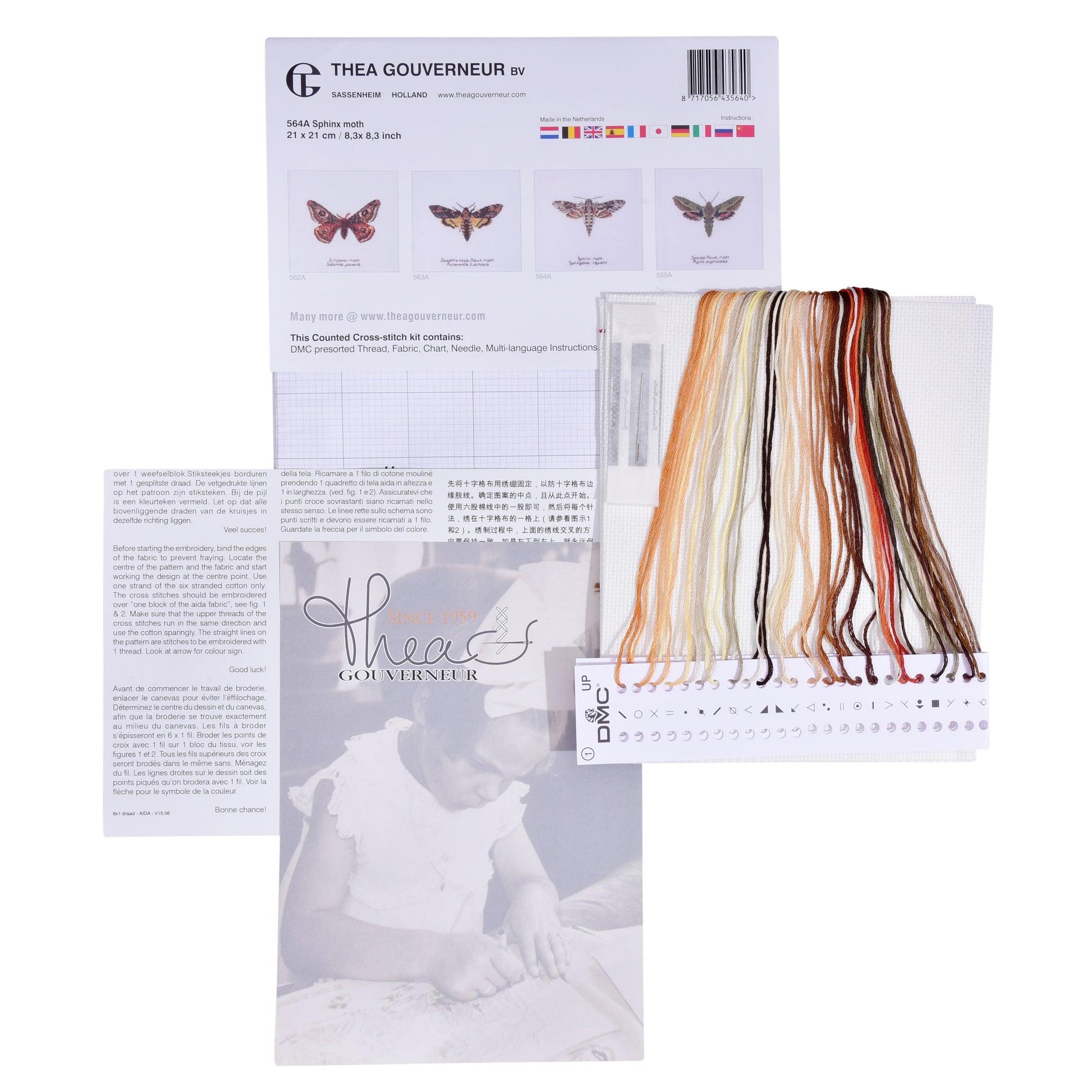 Thea Gouverneur - Counted Cross Stitch Kit - Sphinx moth - Aida - 16 count - 564A - Thea Gouverneur Since 1959