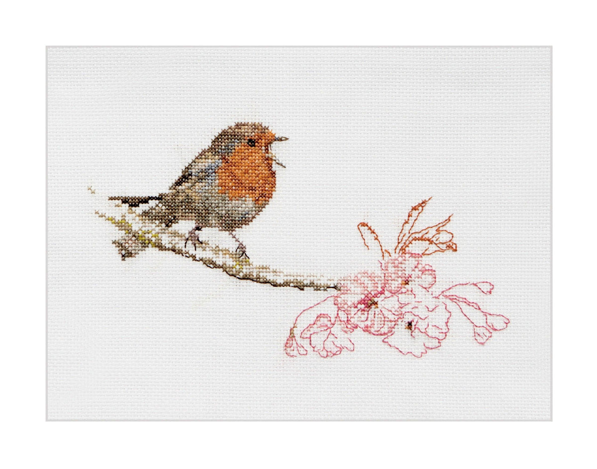 Thea Gouverneur - Counted Cross Stitch Kit - Spring Robin Bird - Linen - 32 count - 791 - Thea Gouverneur Since 1959