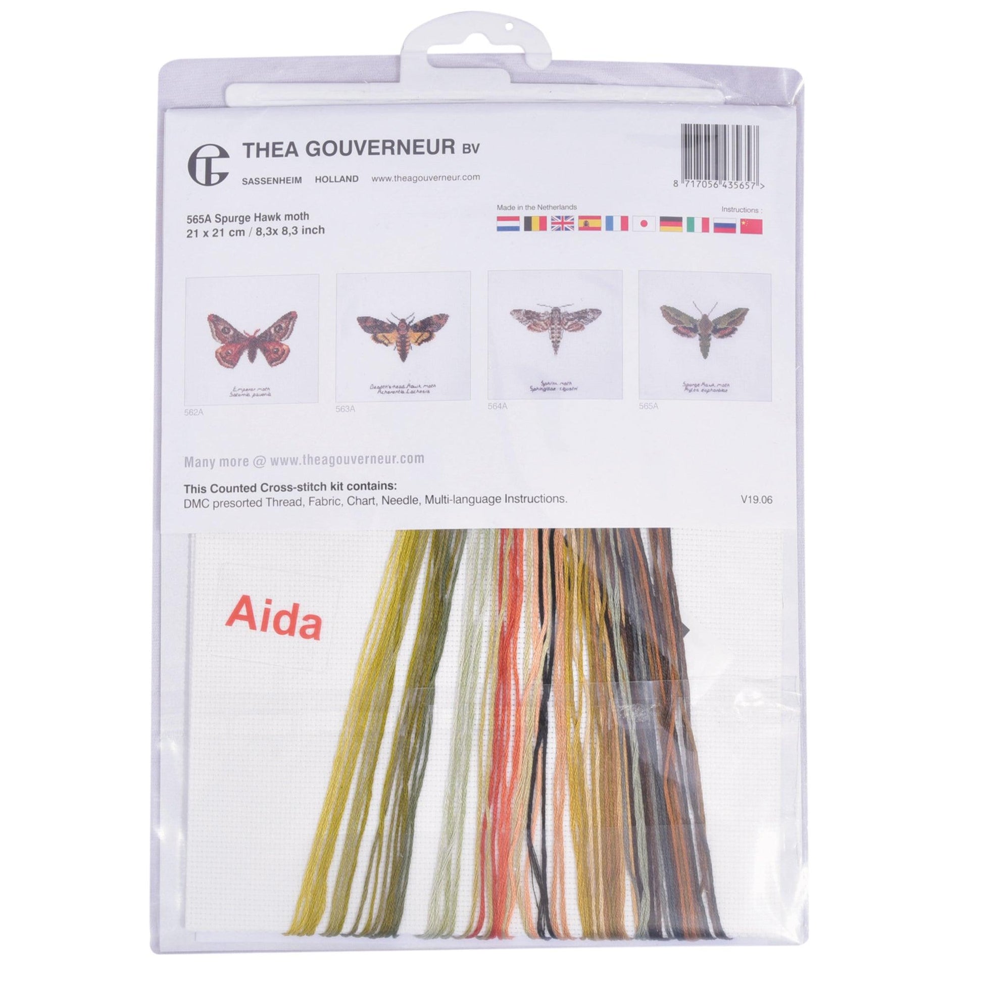 Thea Gouverneur - Counted Cross Stitch Kit - Spurge Hawk moth - Aida - 16 count - 565A - Thea Gouverneur Since 1959