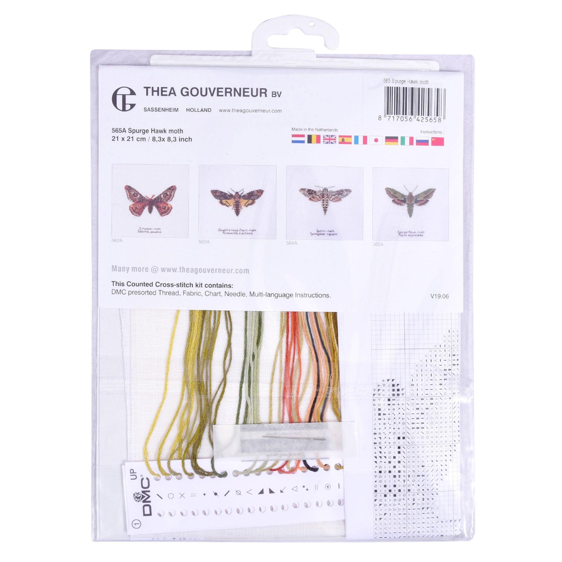 Thea Gouverneur - Counted Cross Stitch Kit - Spurge Hawk moth - Linen - 32 count - 565 - Thea Gouverneur Since 1959