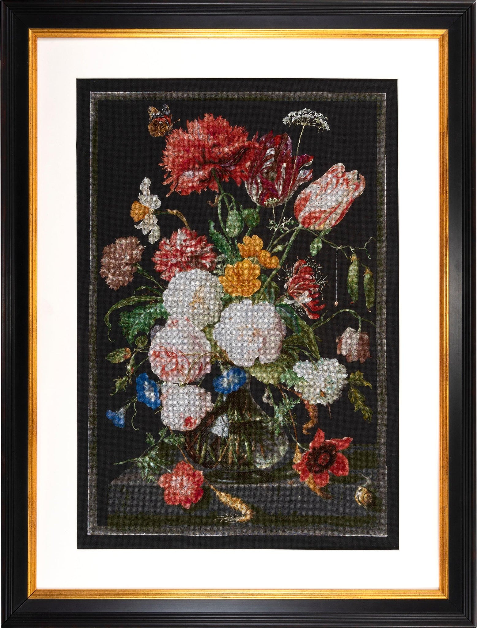 Thea Gouverneur - Counted Cross Stitch Kit - Still Life with Flowers in a glass Vase - 2 - Aida Black - 14 count - 785.07 - Thea Gouverneur Since 1959