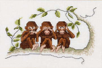 Thea Gouverneur - Counted Cross Stitch Kit - Three Wise Monkeys - Aida - 16 count - 1031A - Thea Gouverneur Since 1959