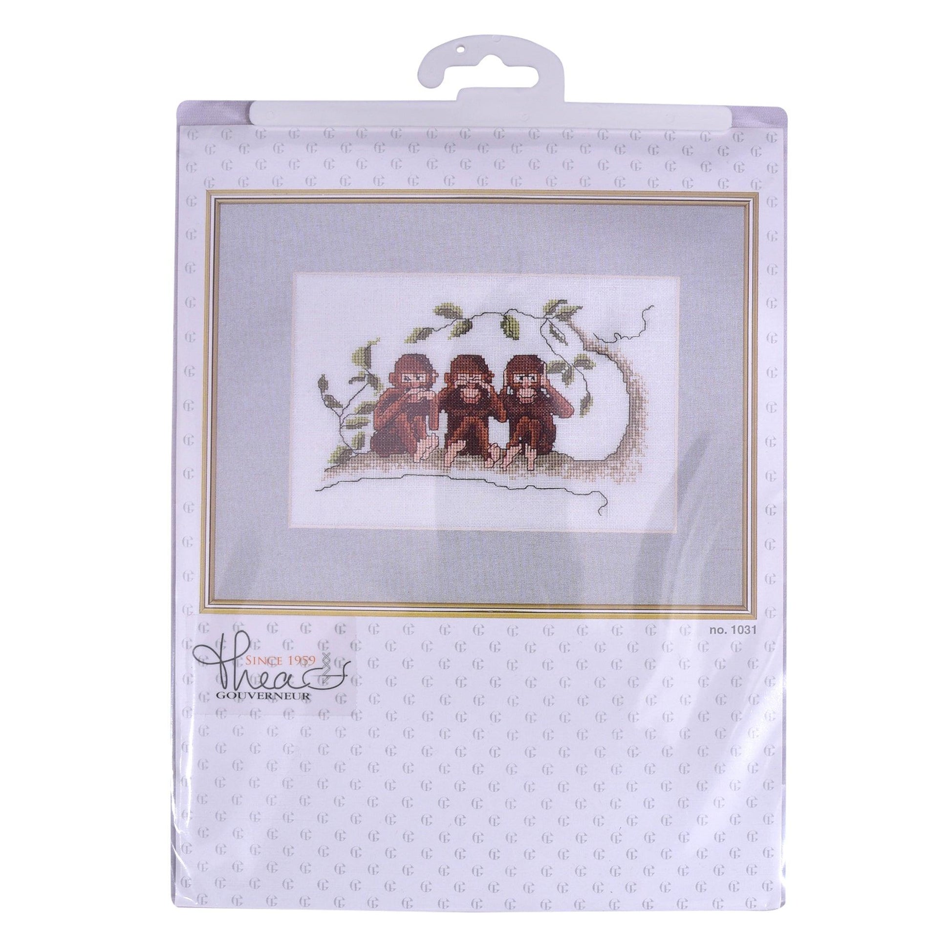 Thea Gouverneur - Counted Cross Stitch Kit - Three Wise Monkeys - Linen - 32 count - 1031 - Thea Gouverneur Since 1959